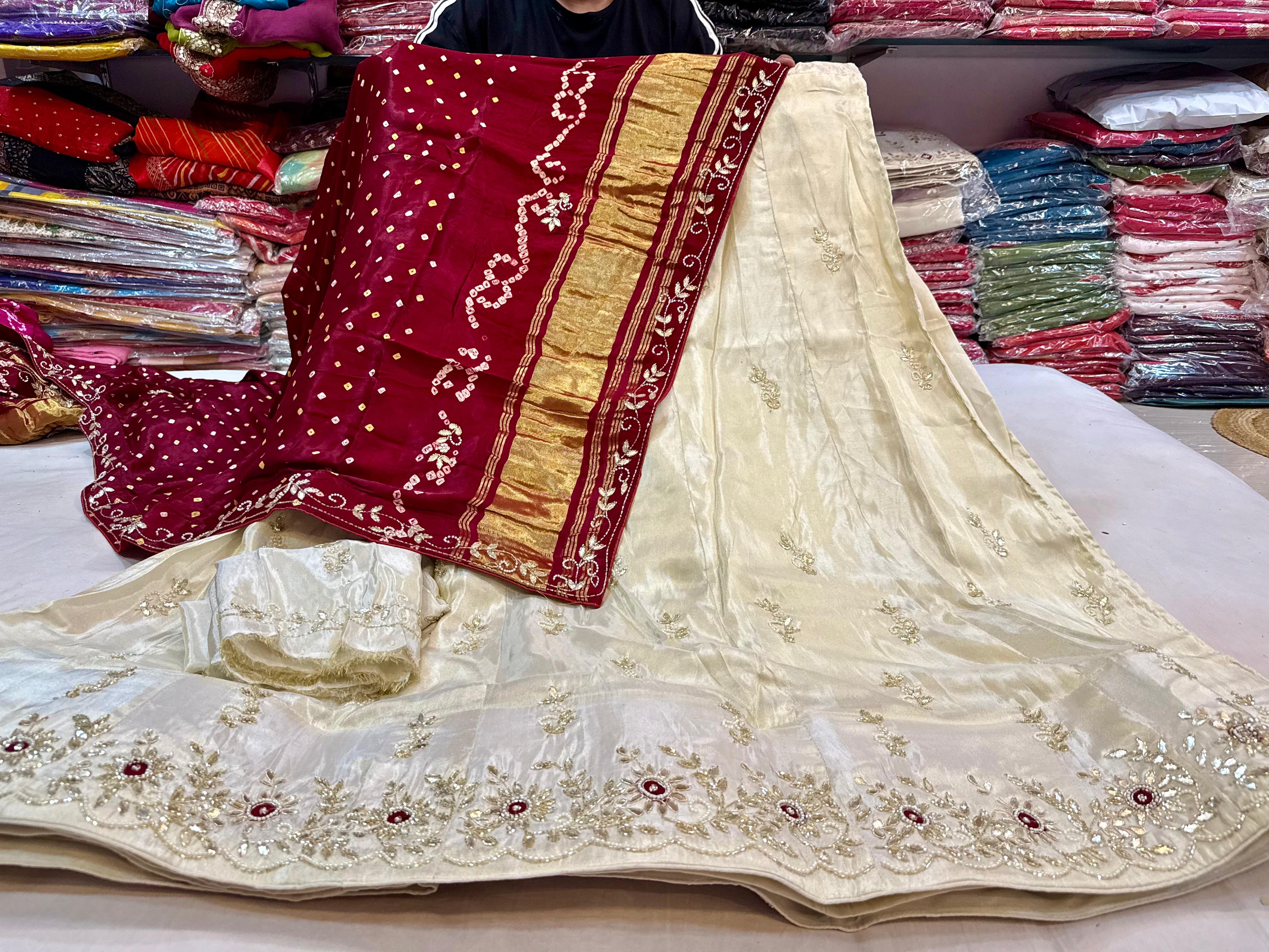 Luxury Cosmos Fabric Lehenga With Handwork X Modal Silk Hand Bandhej Dupatta