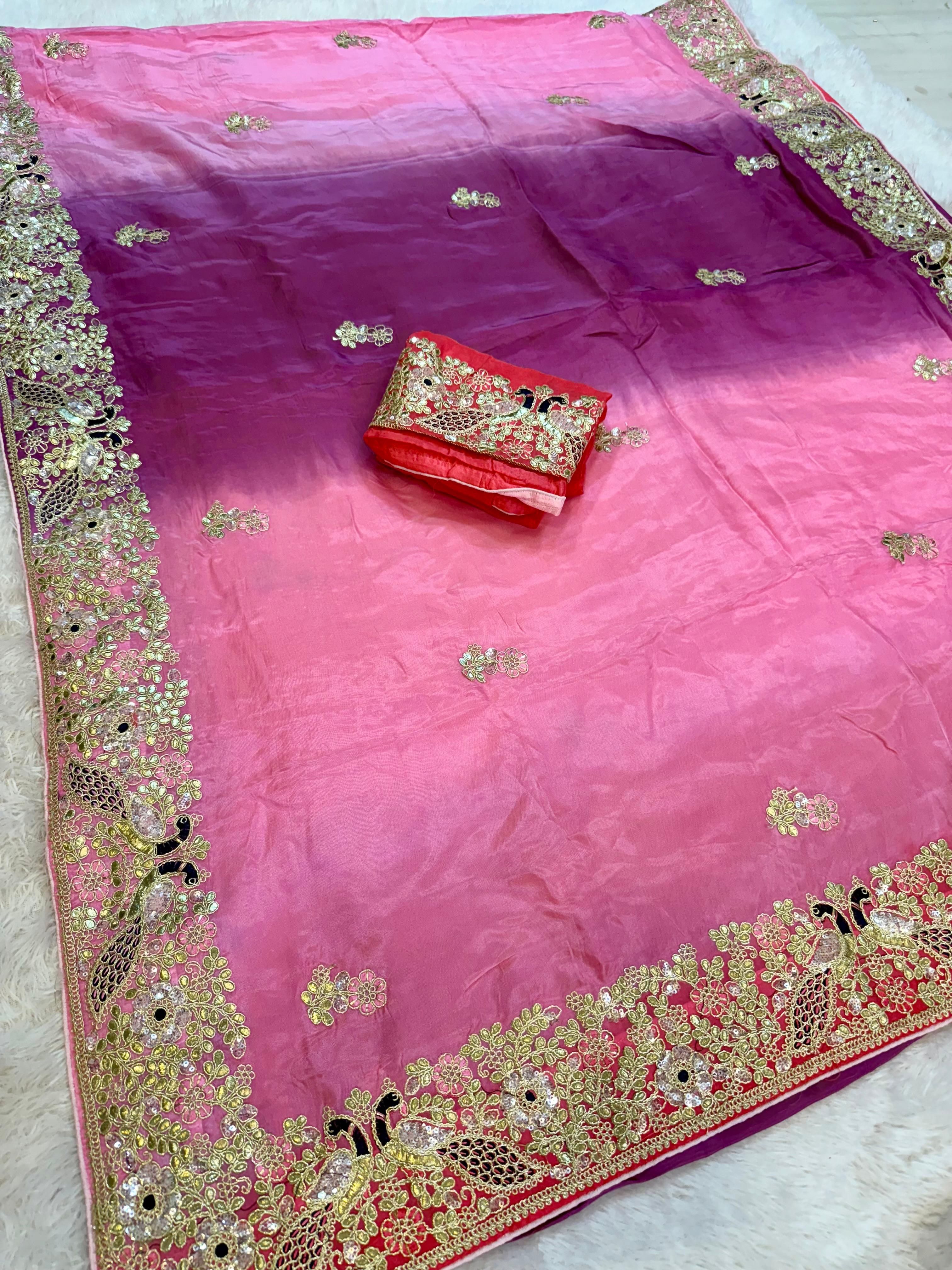Designer H O Silk Saree With Handwork