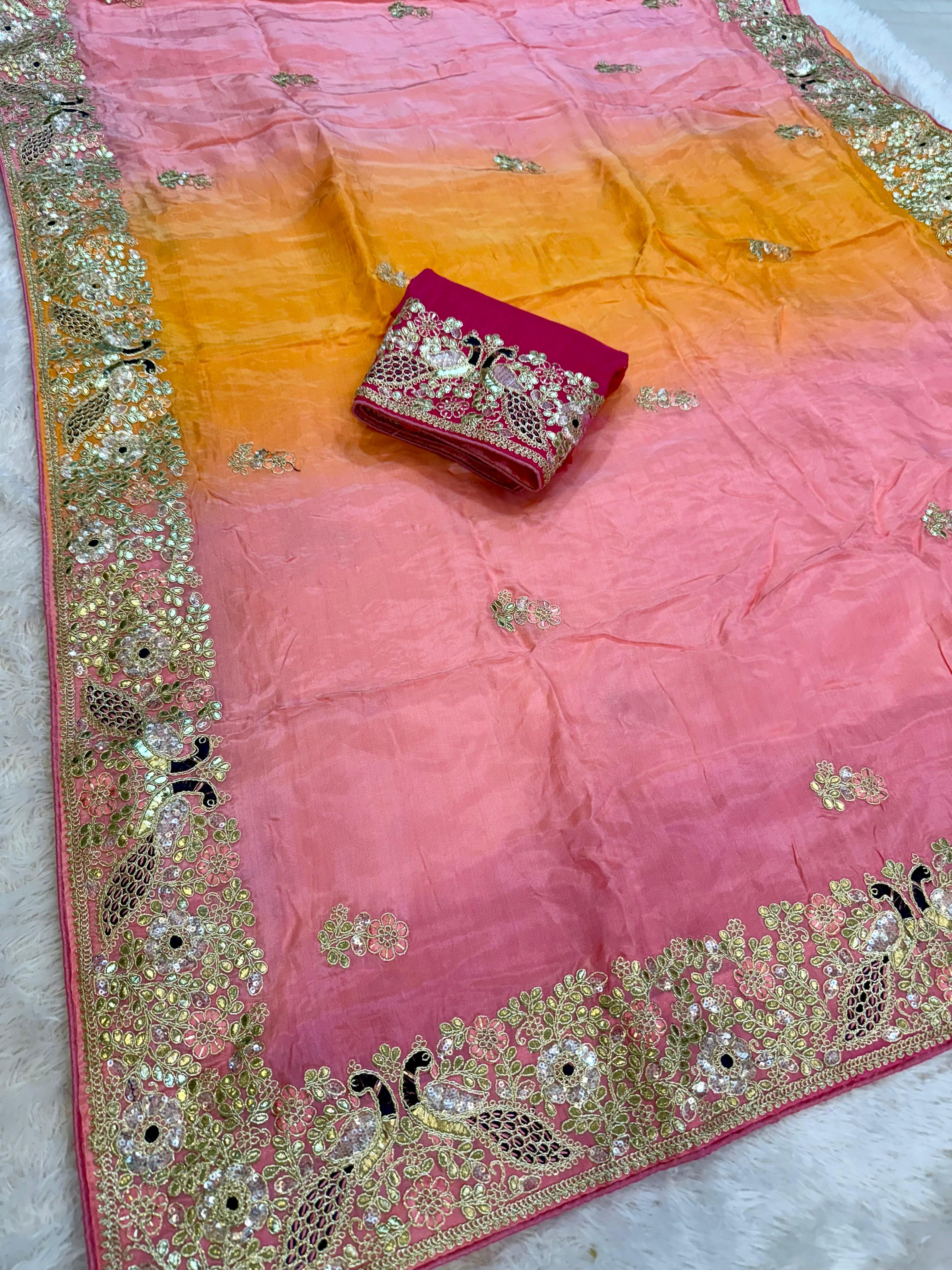 Designer H O Silk Saree With Handwork