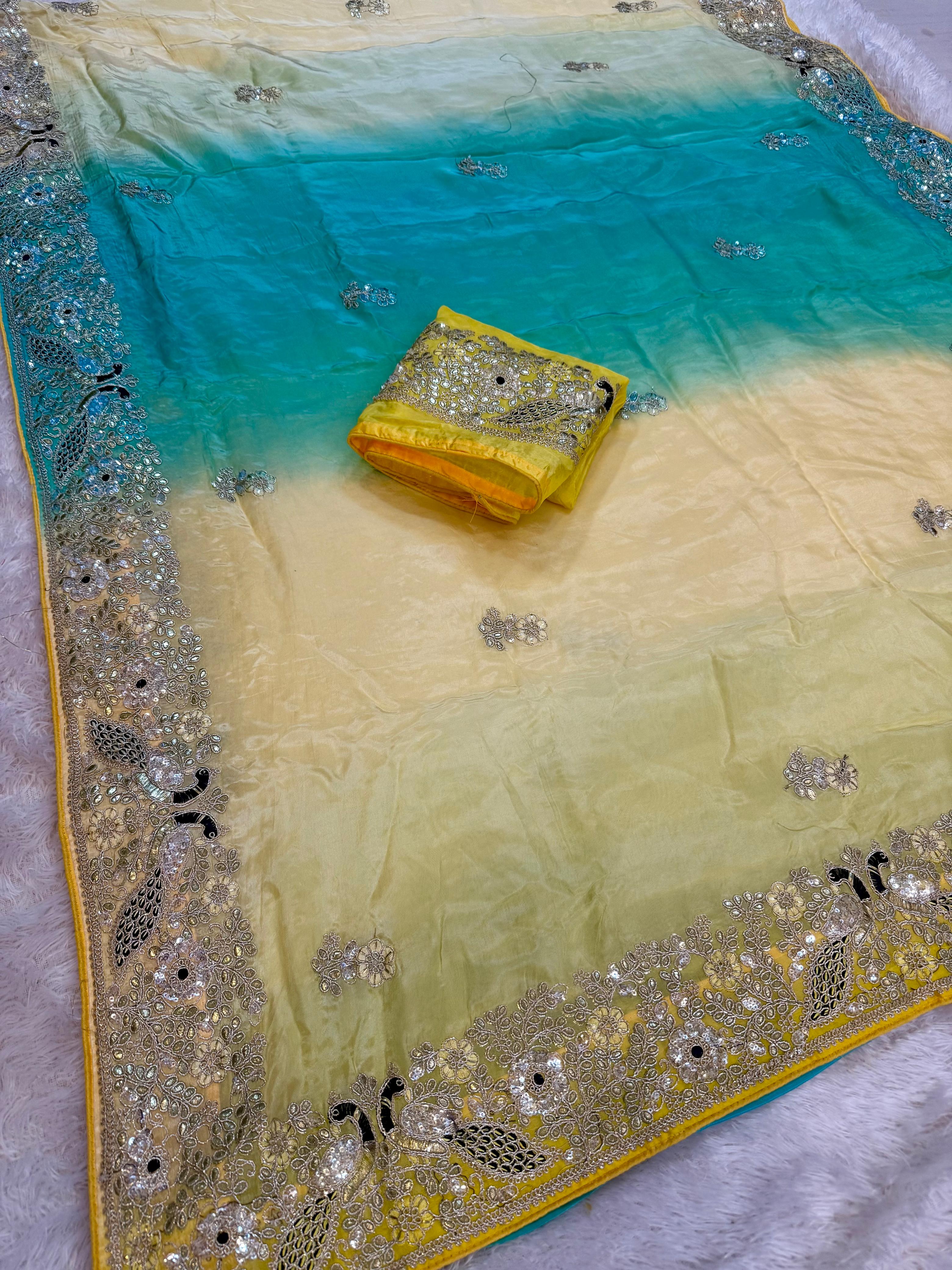 Designer H O Silk Saree With Handwork