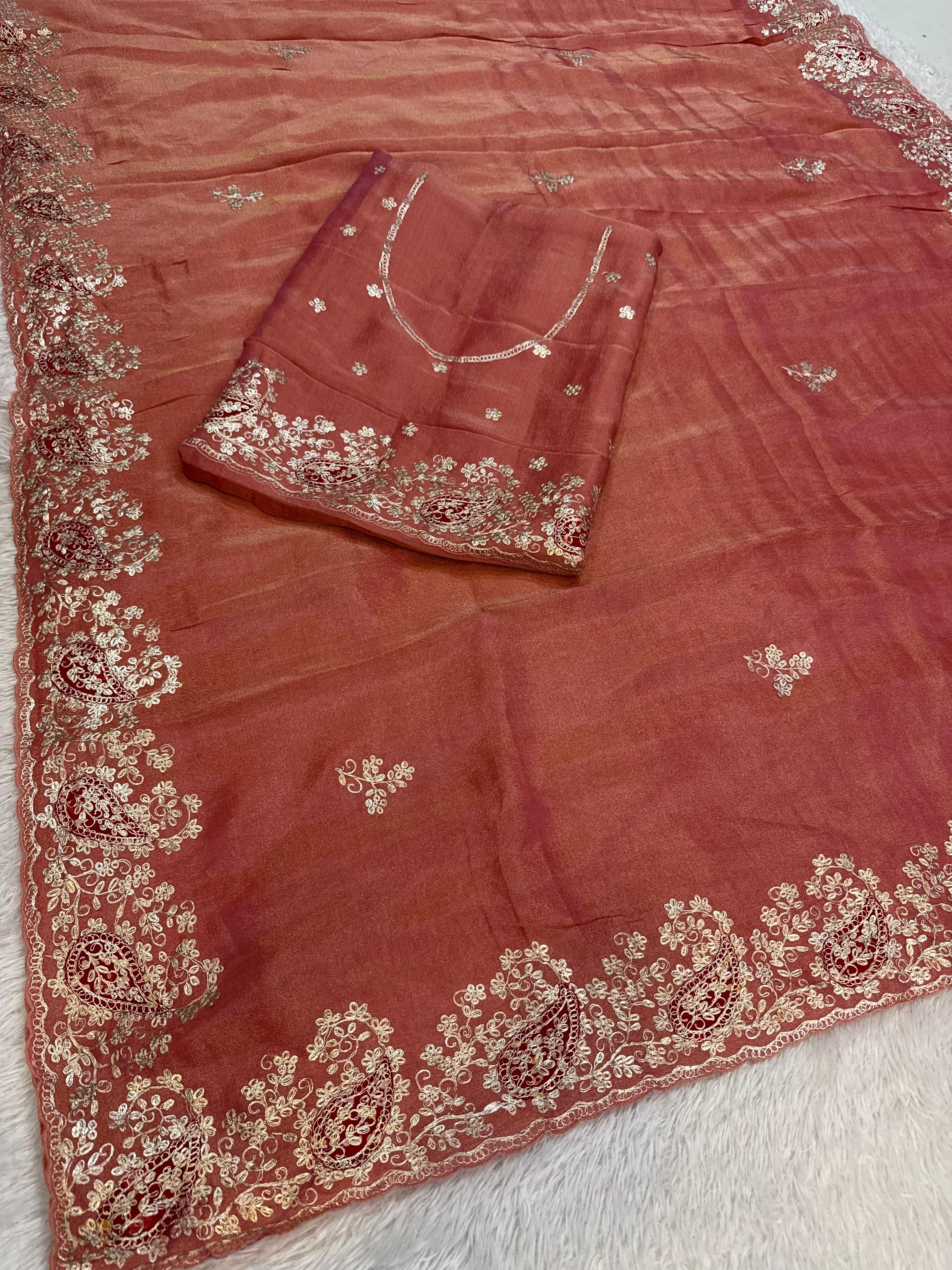 Designer Tissue Cosmos Saree With Handwork