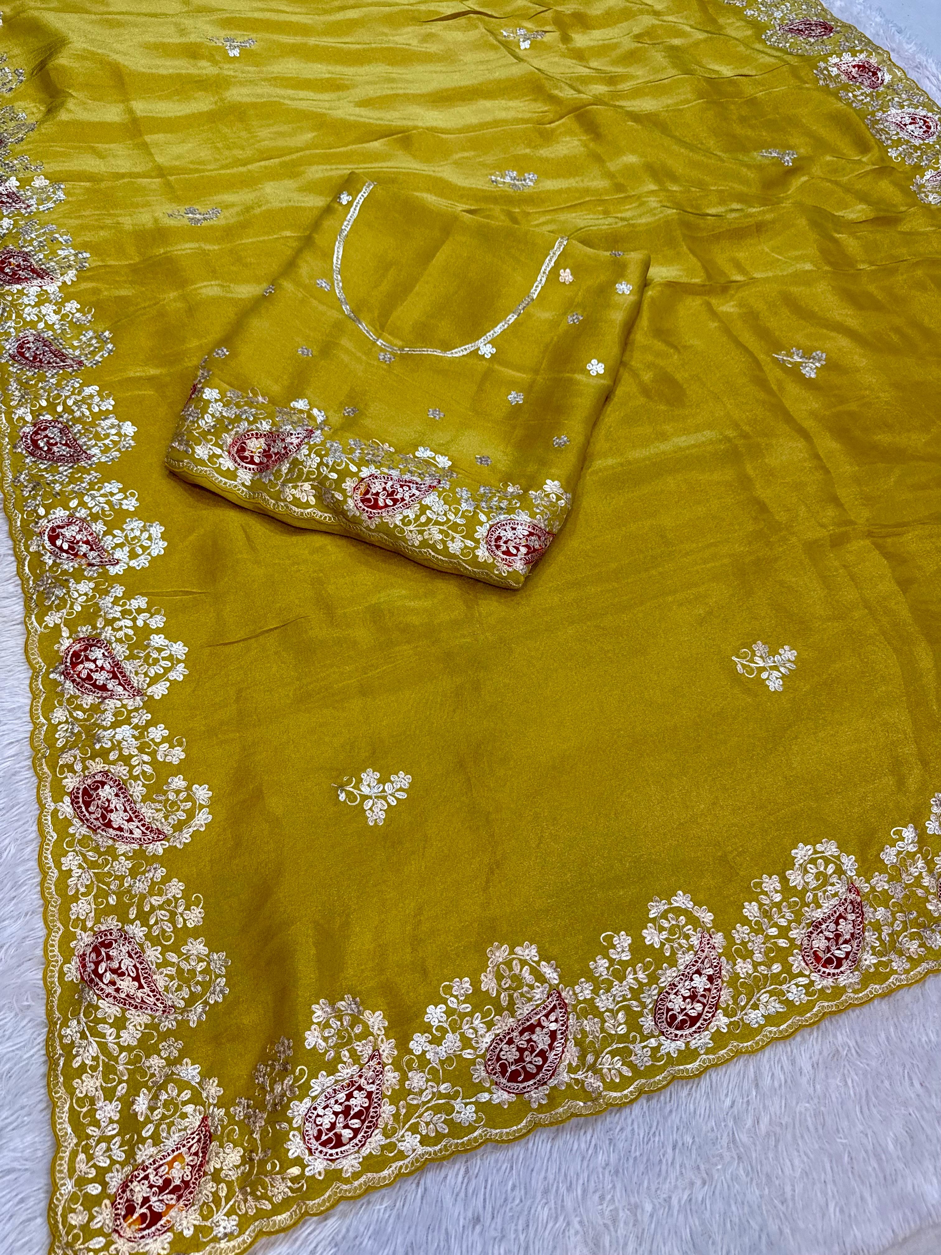 Designer Tissue Cosmos Saree With Handwork
