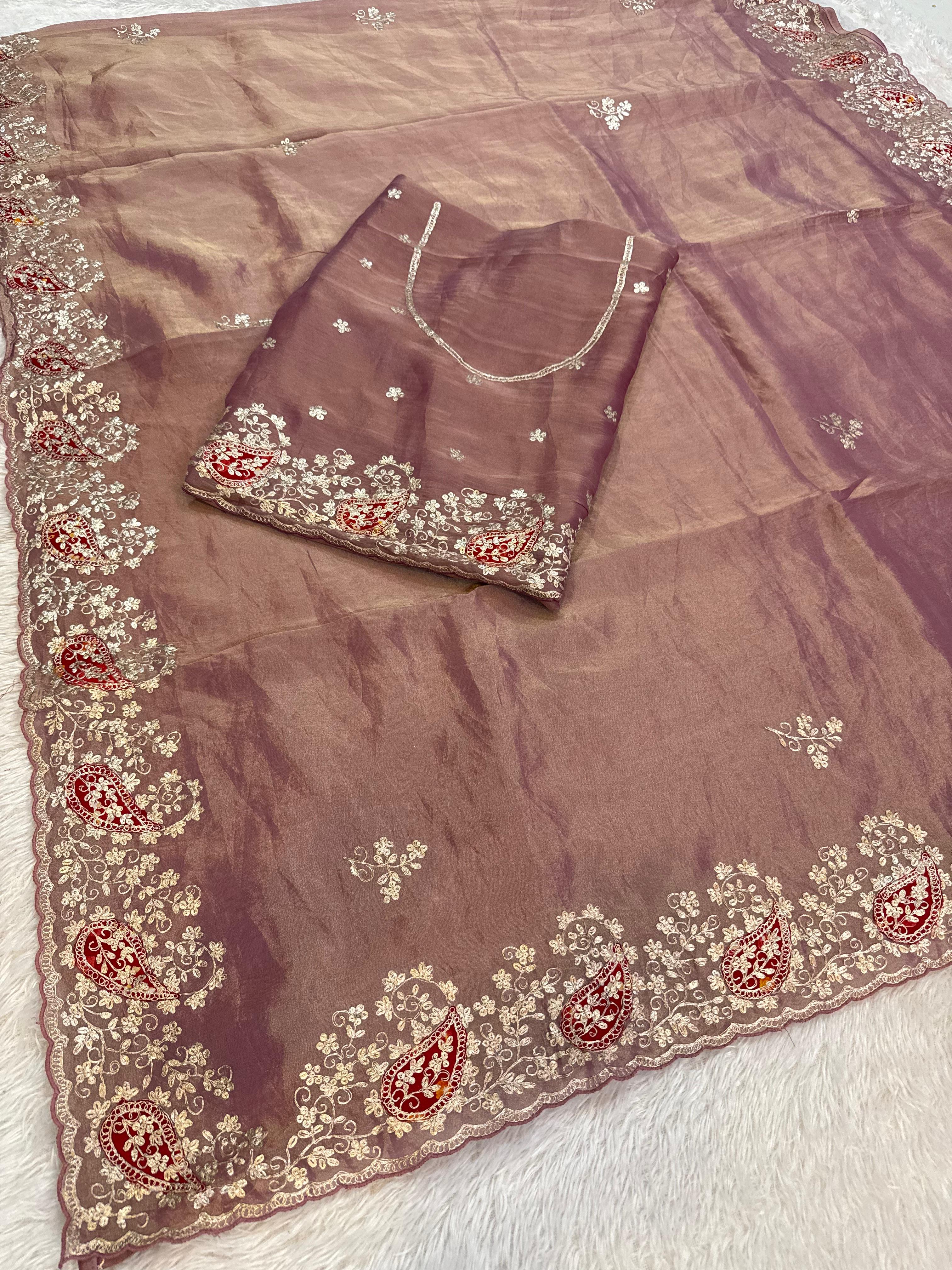 Designer Tissue Cosmos Saree With Handwork
