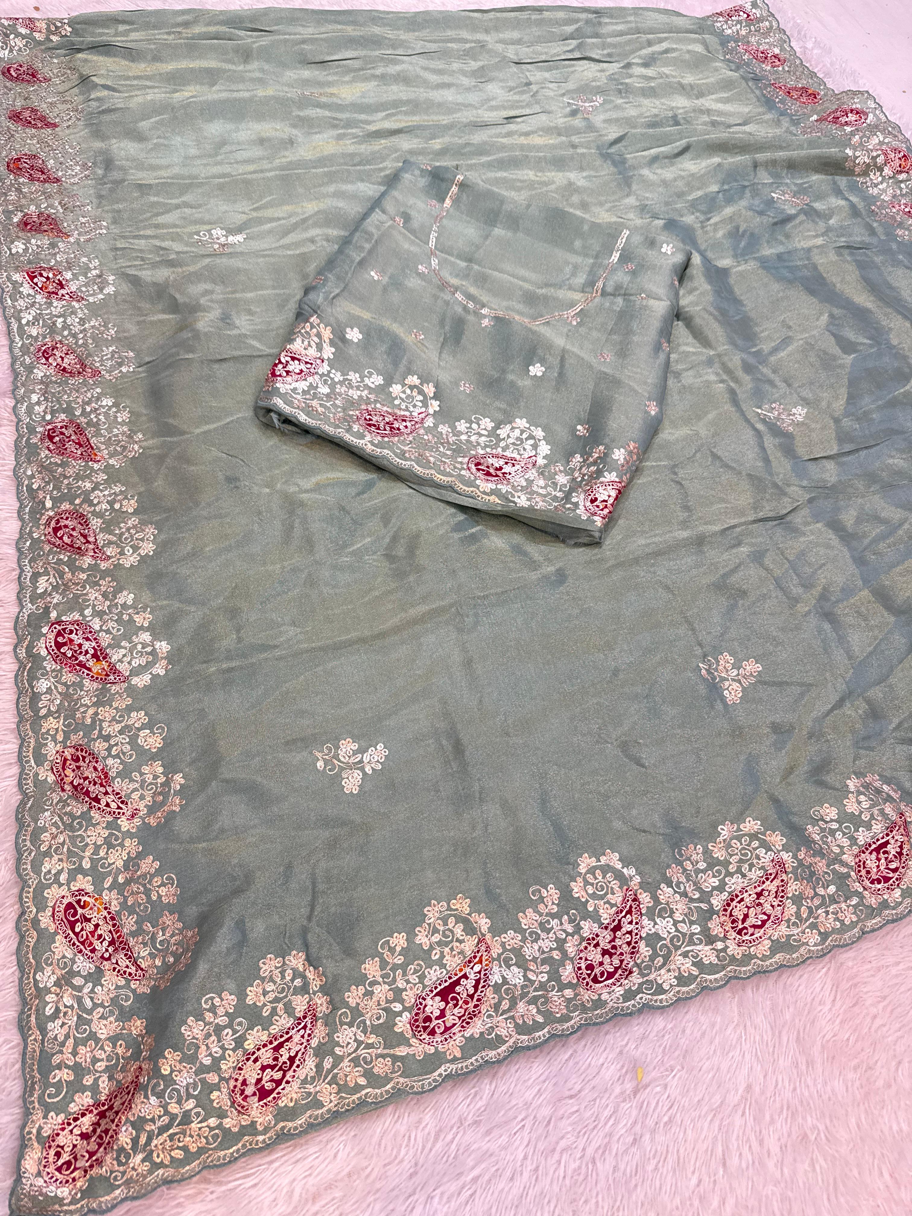 Designer Tissue Cosmos Saree With Handwork