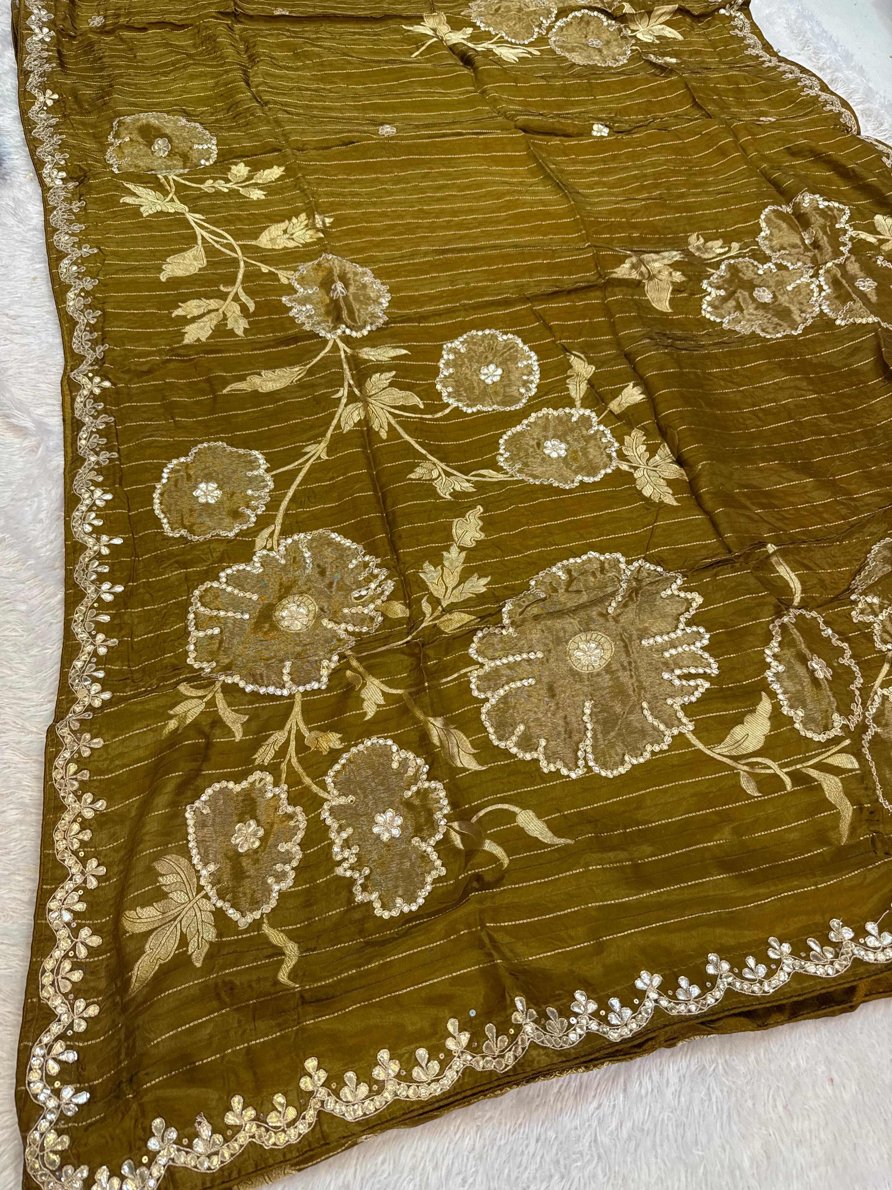Beautiful Pure H O Silk Saree With Weaving X Gottapatti Work