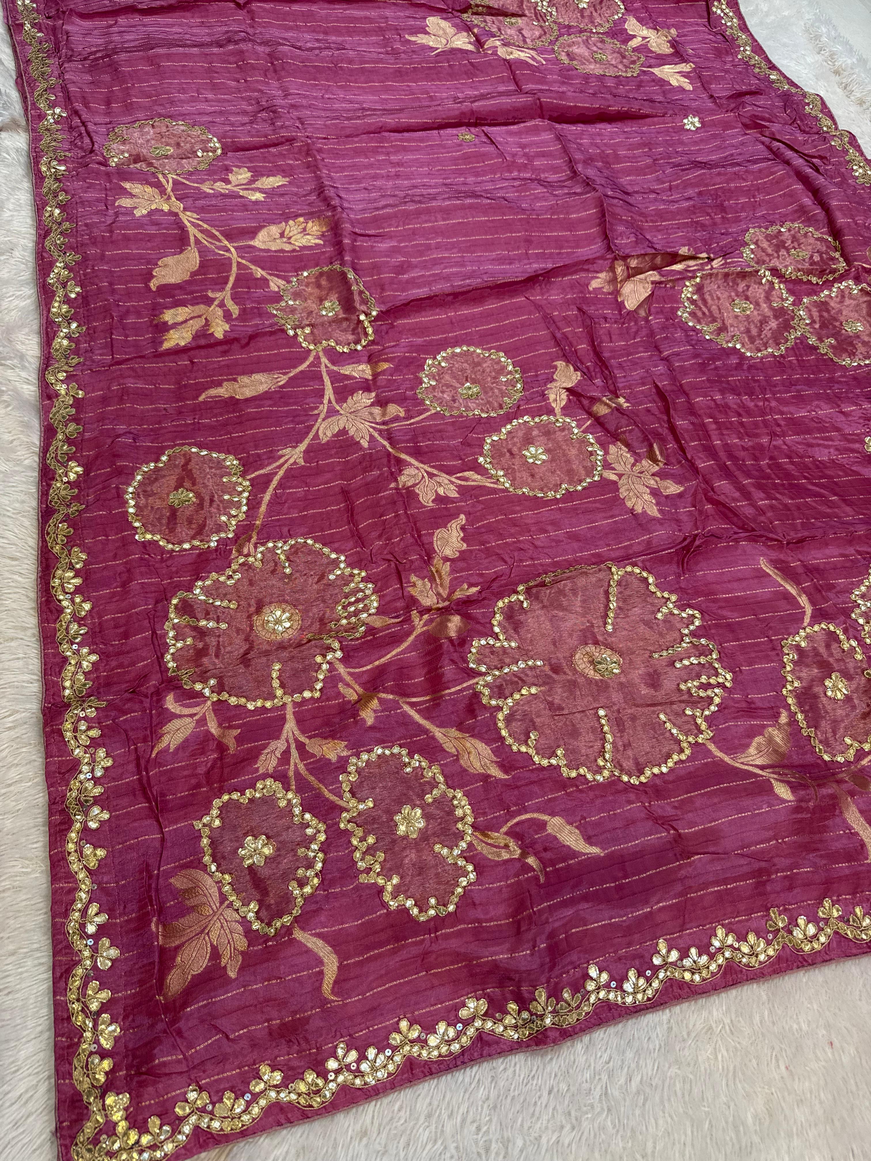 Beautiful Pure H O Silk Saree With Weaving X Gottapatti Work