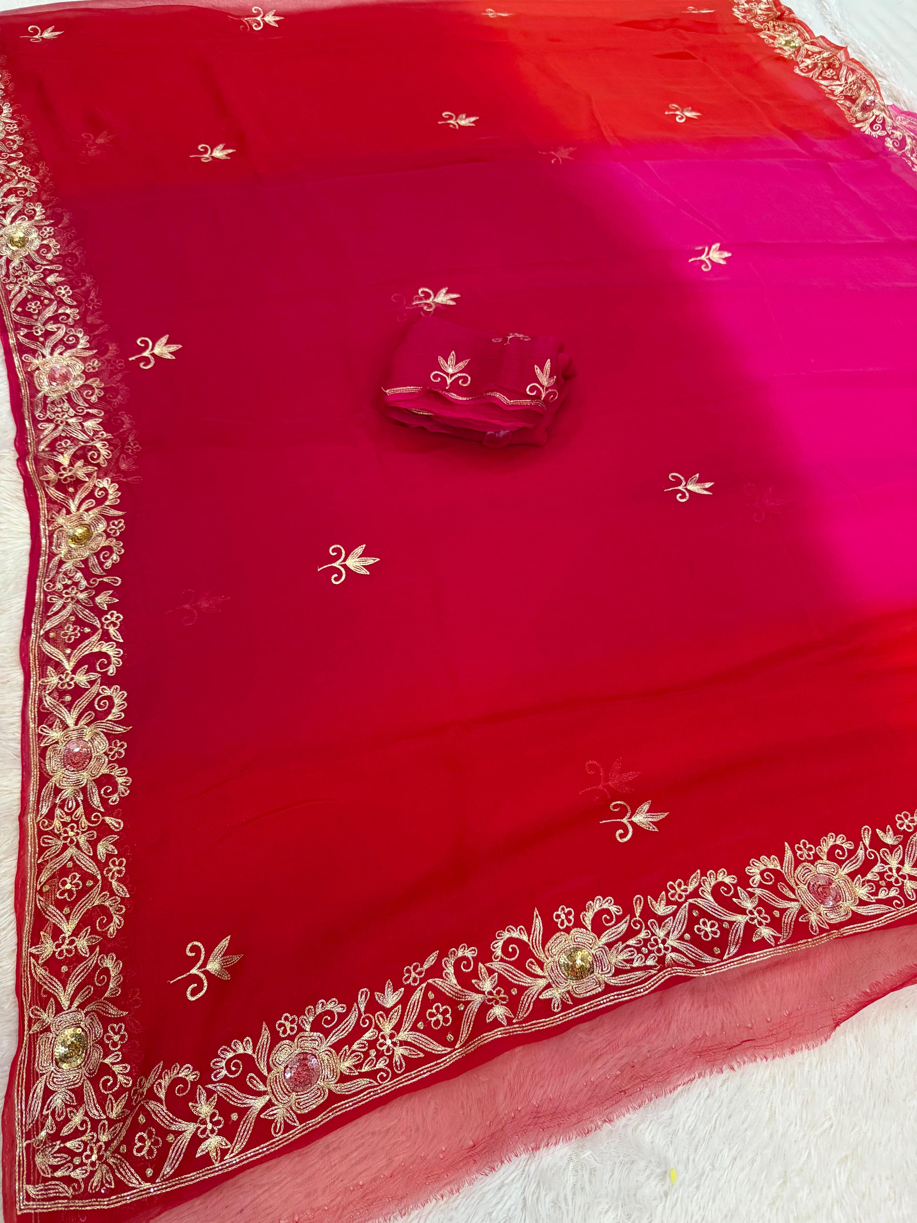 Latest Pure Chiffon Saree With Kasab WorkX Handwork