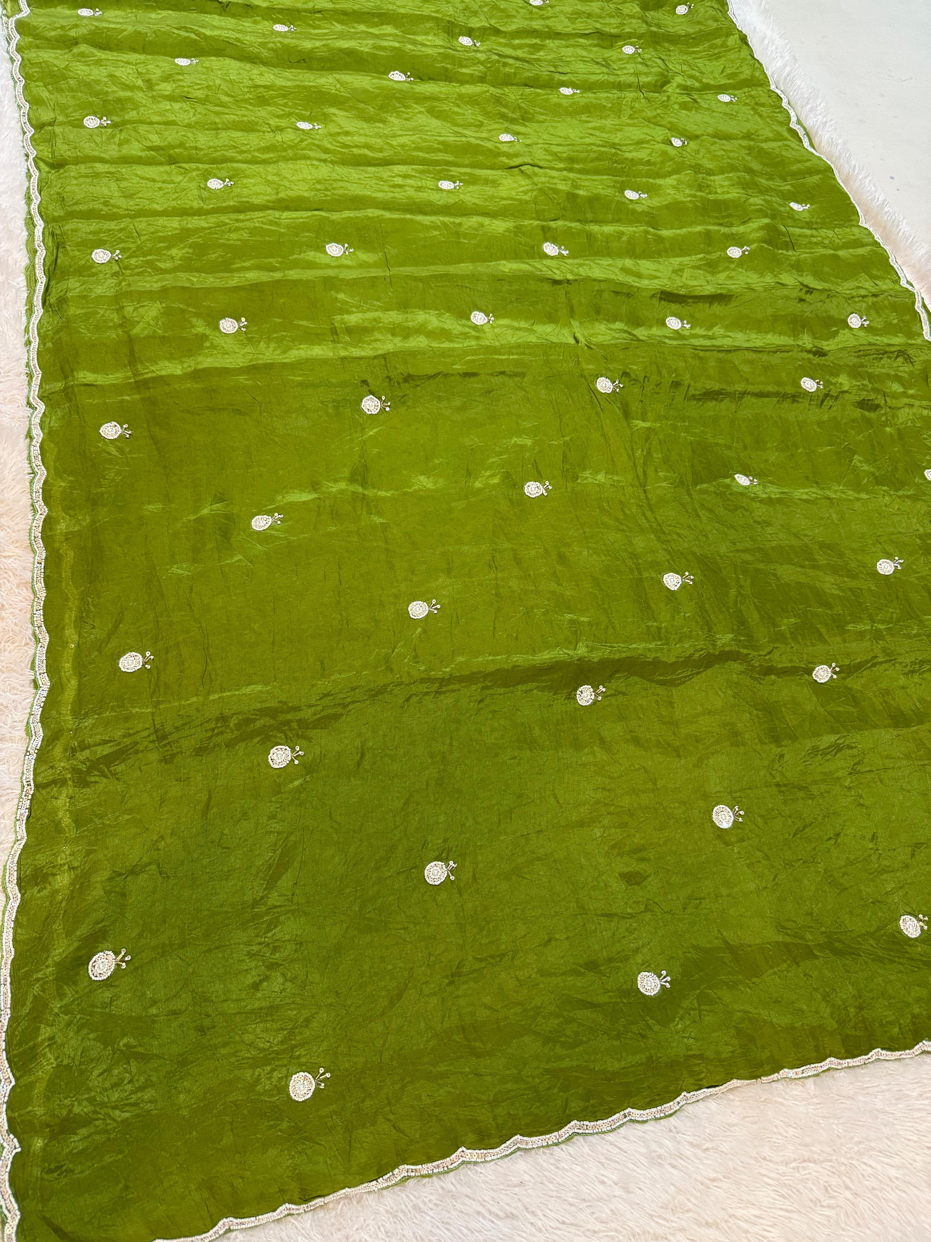 Beautiful H O Silk Saree With Handwork