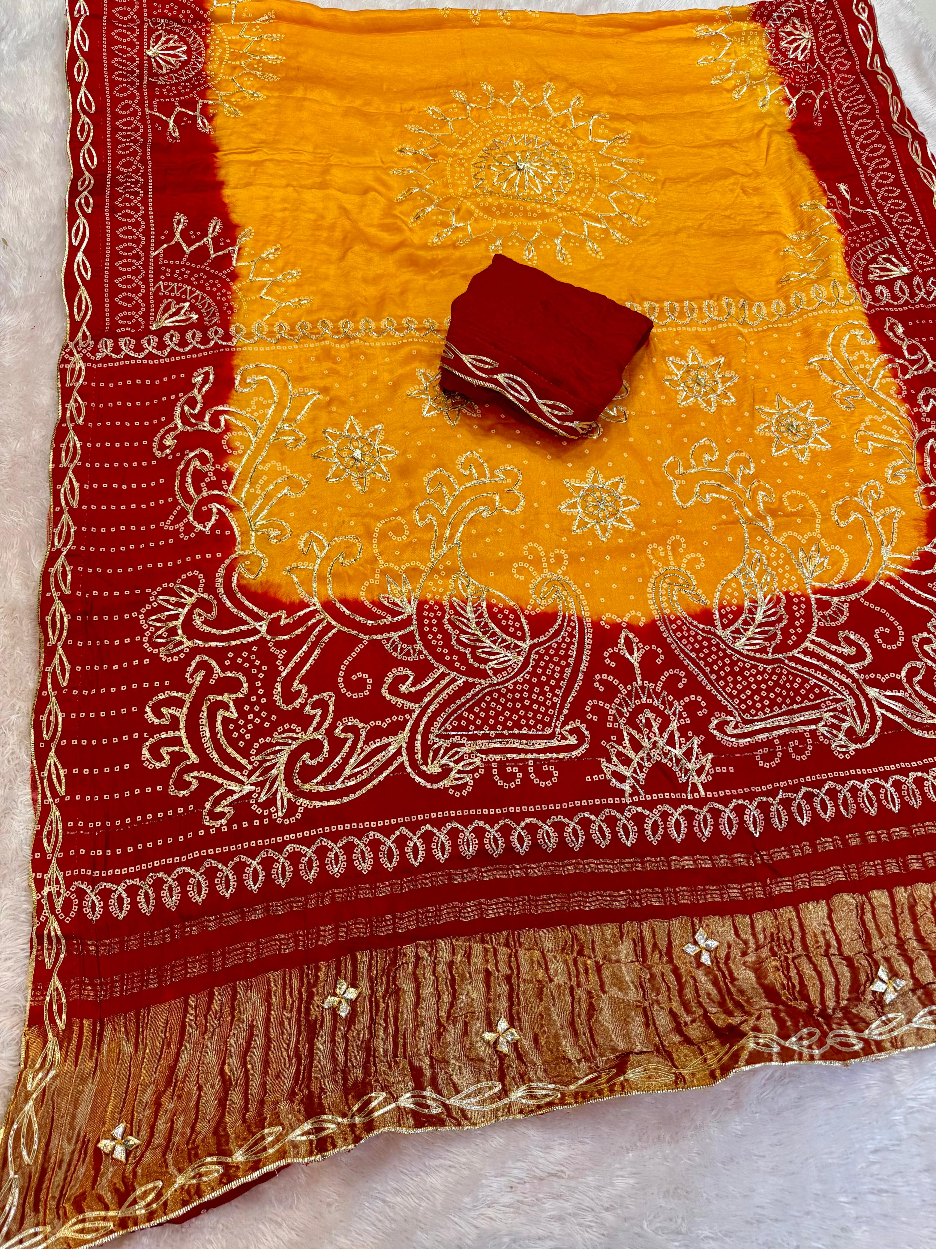 Traditional Modal Silk Bandhani Saree With Gottapatti Work