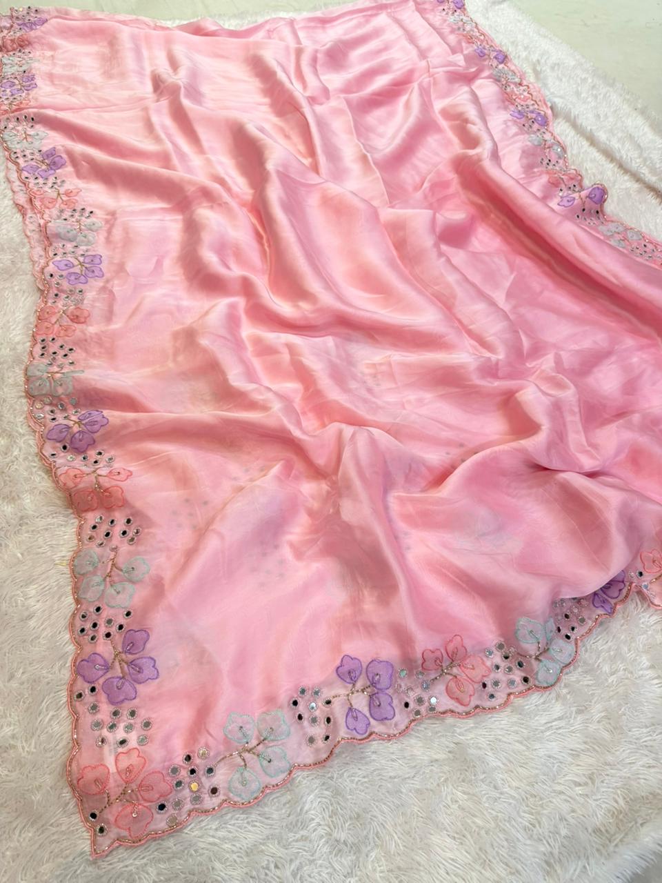 Beautiful Pure H O Silk Saree With Handwork