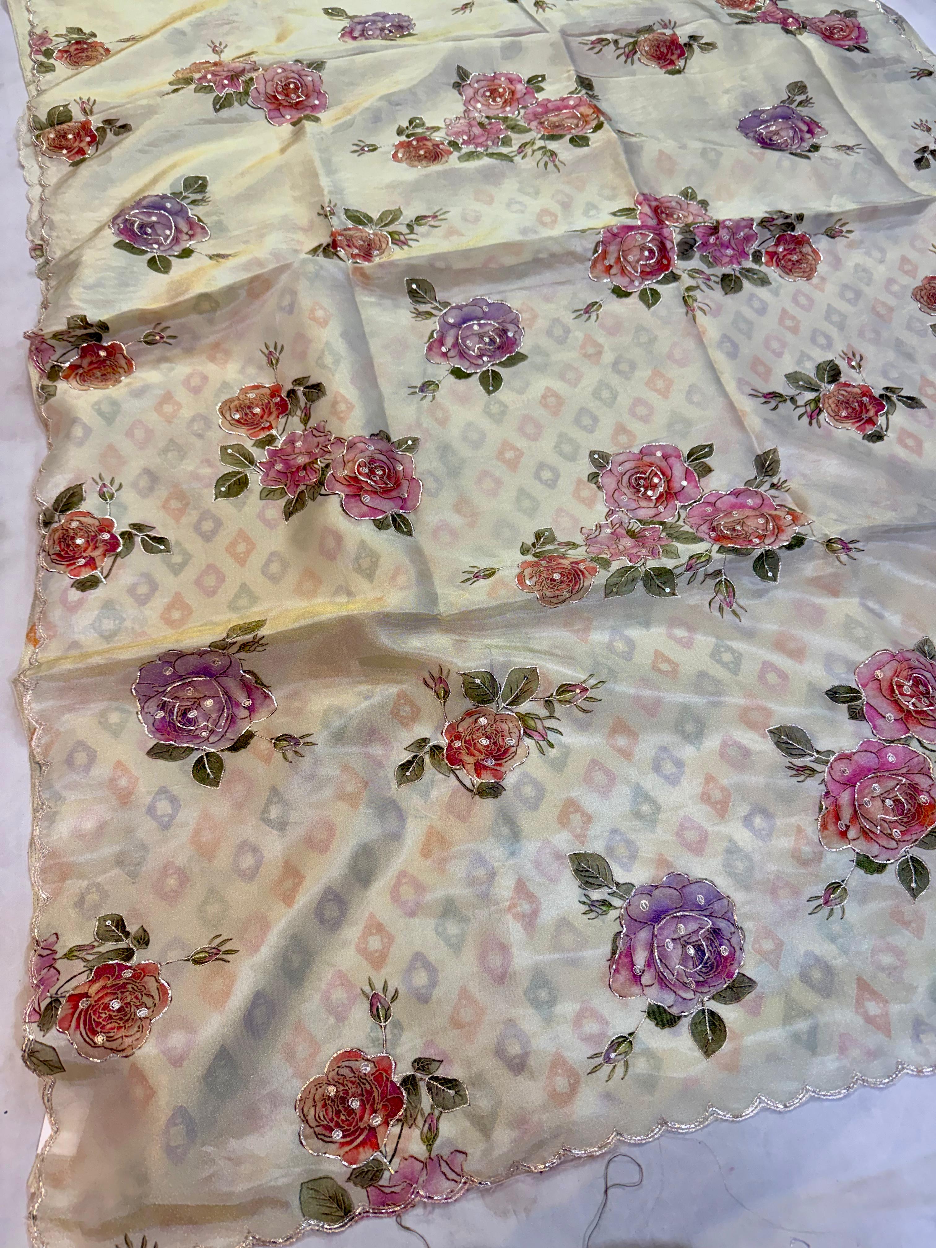 Designer Pure Tissue Saree With Handwork