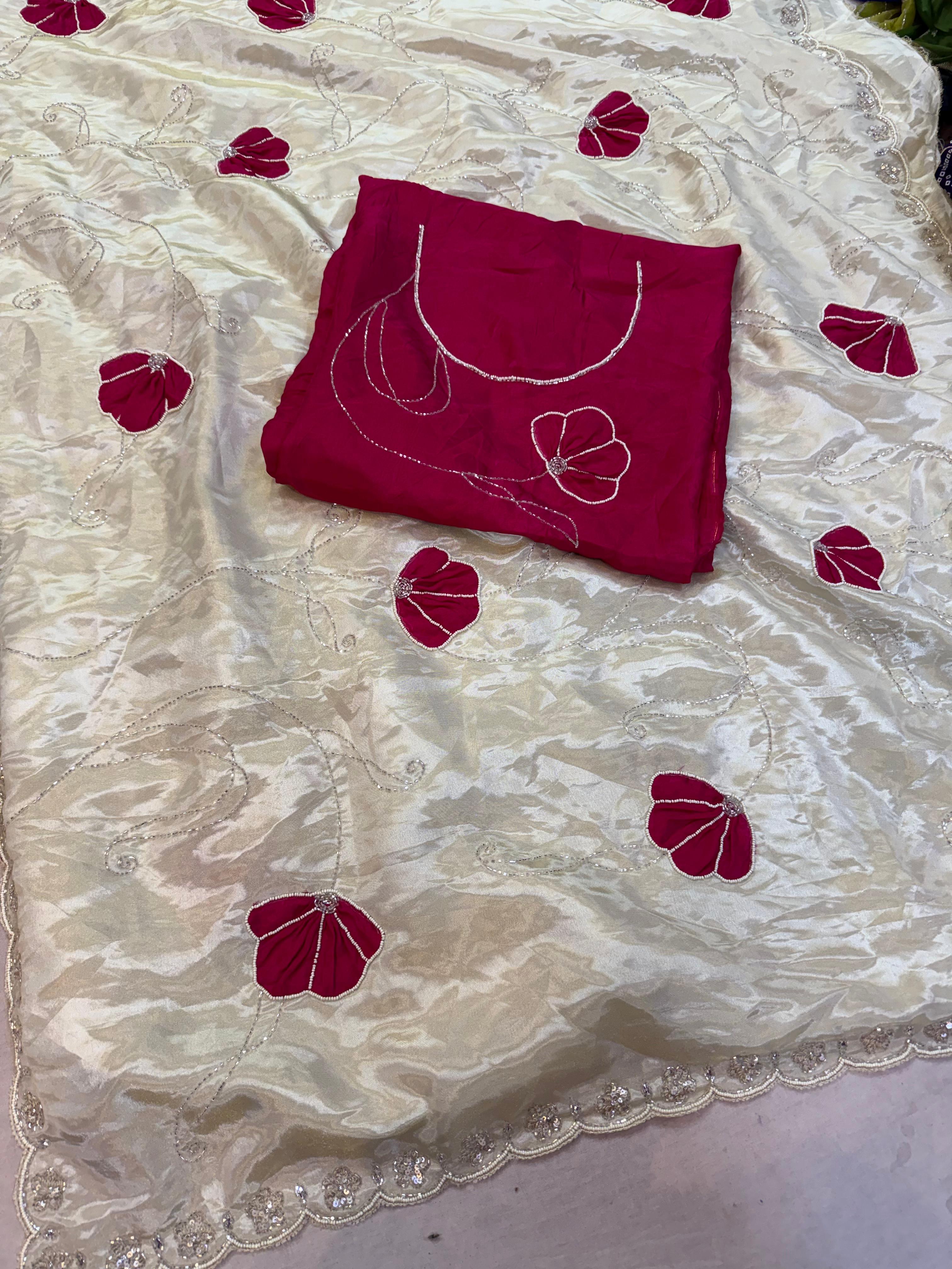 Designer Pure Tissue Cosmos Saree With Handwork