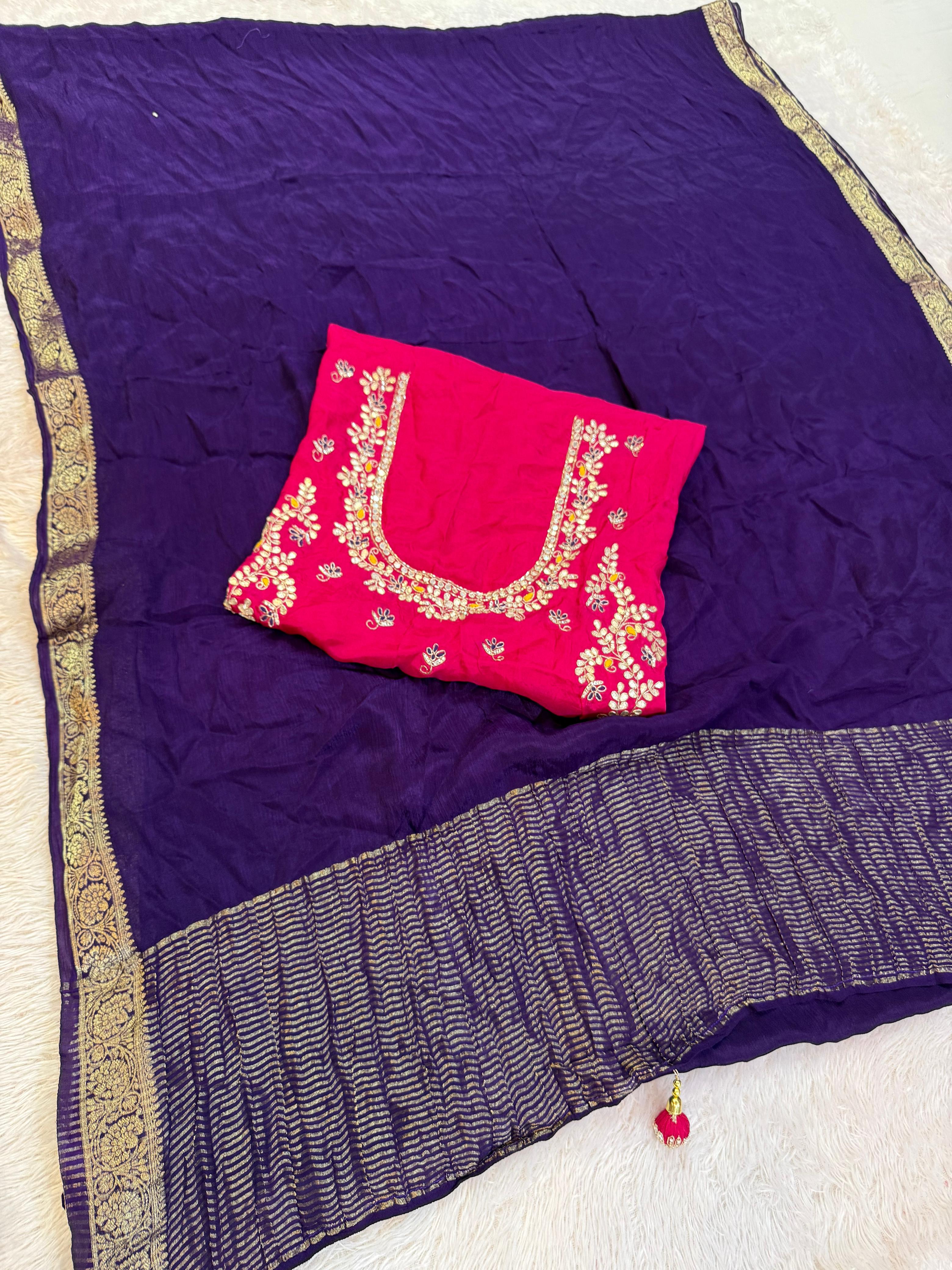 Beautiful Pure Chinon Saree With Designer Blouse