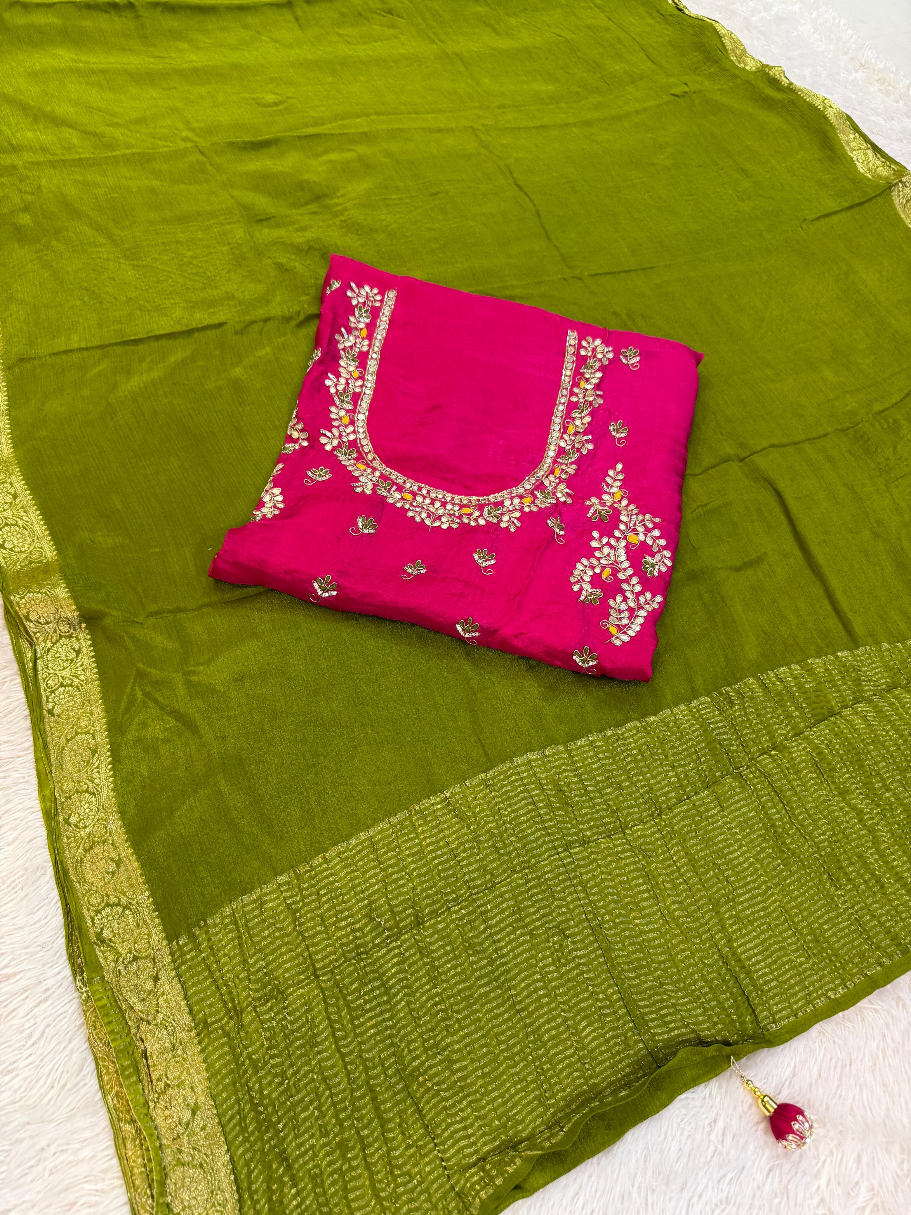 Beautiful Pure Chinon Saree With Designer Blouse