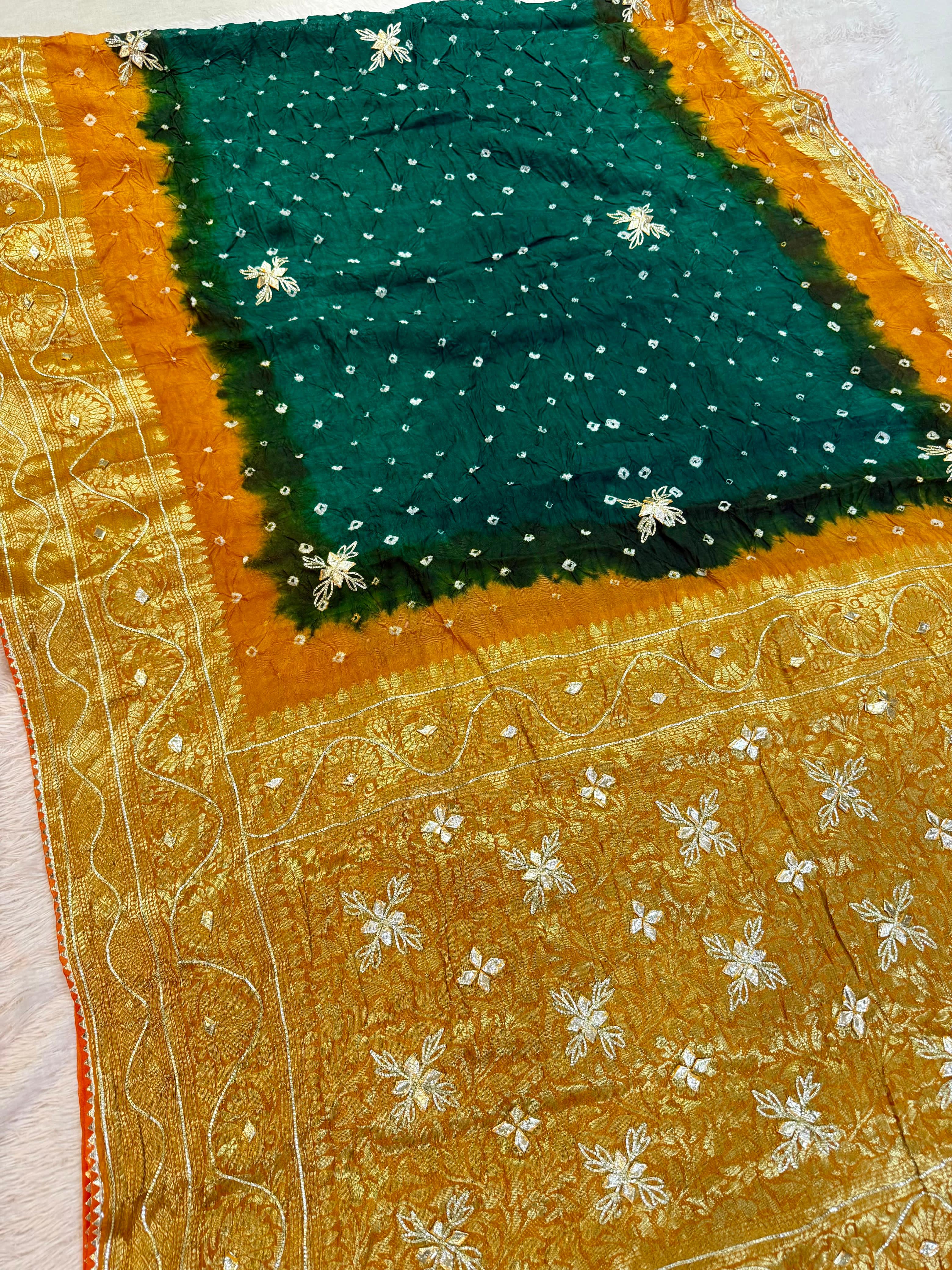 Traditional Art Silk Febric Hand Bandhej Saree With Gottapatti Work