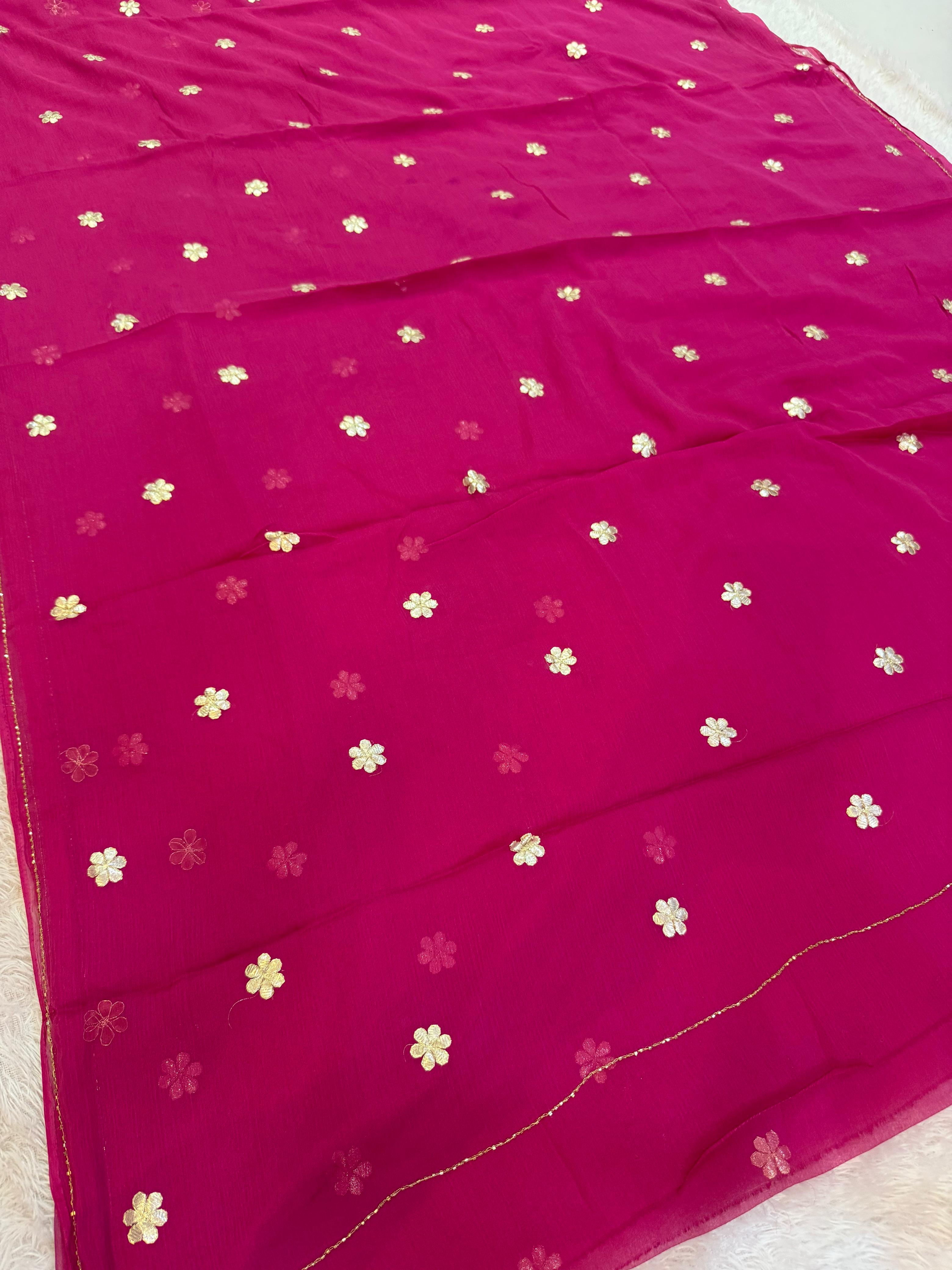Beautiful Semi Chiffon Saree Gottapatti Work