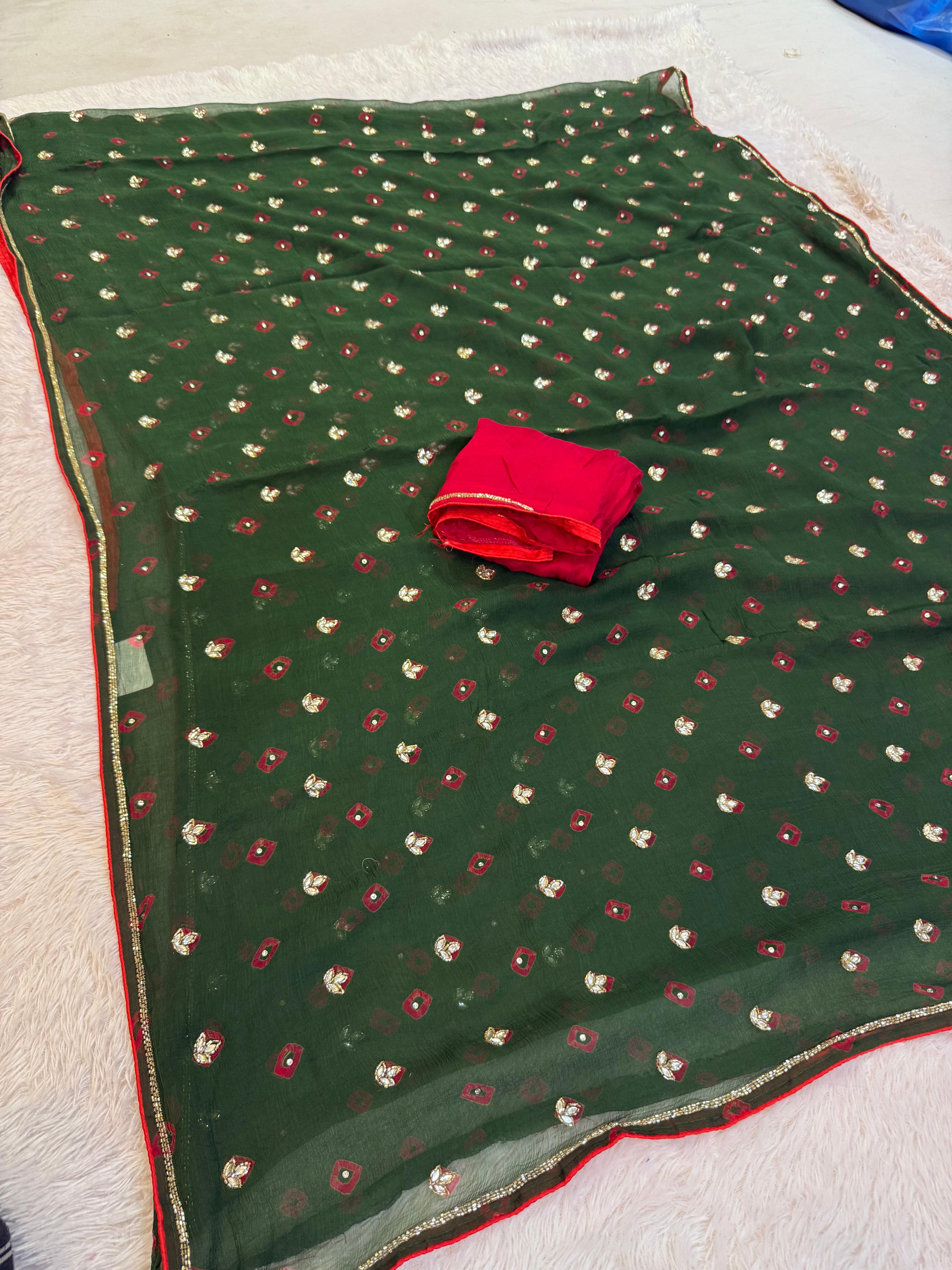 Beautiful Pure Chiffon Saree With Handwork