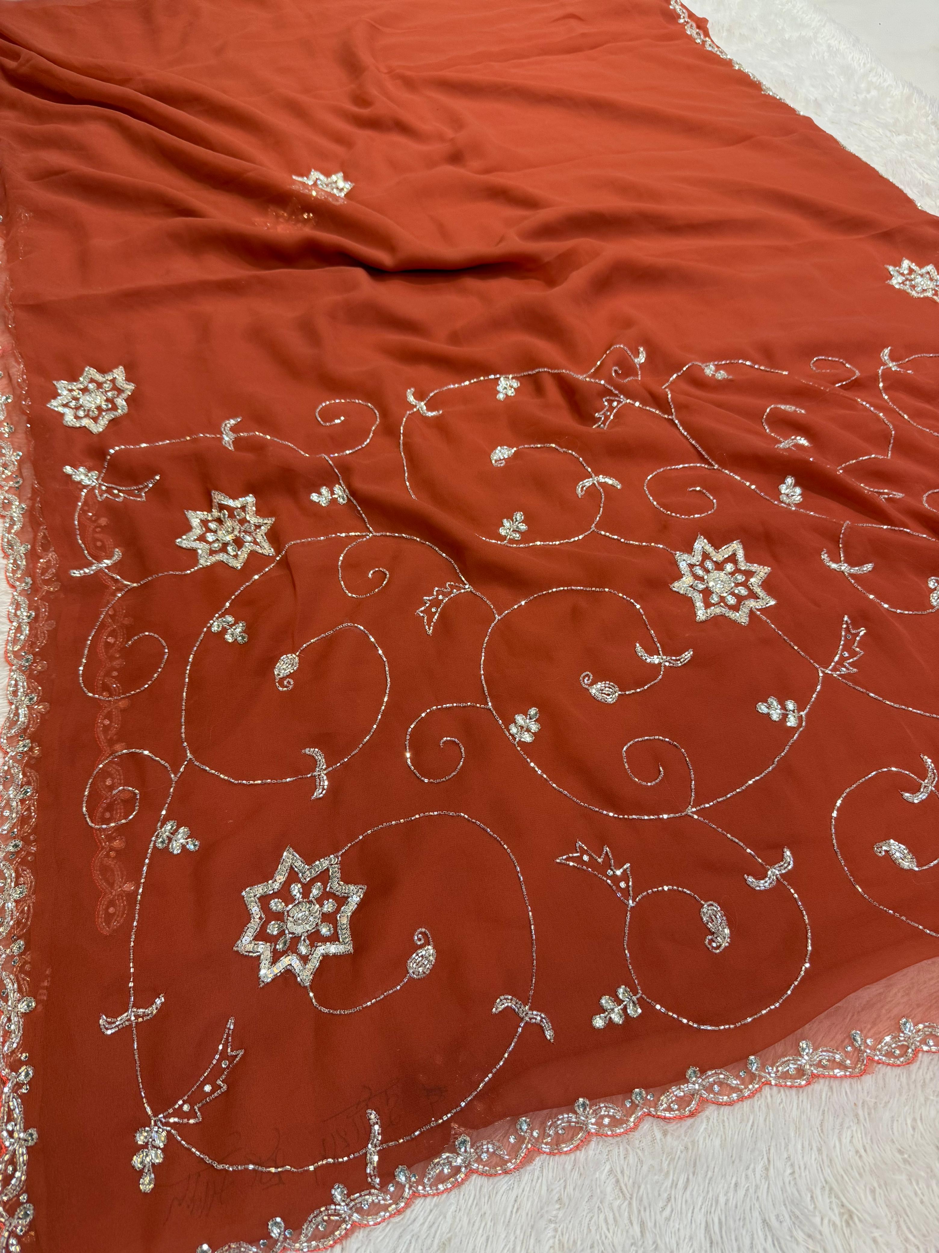 Beautiful Georgette Saree With Handwork