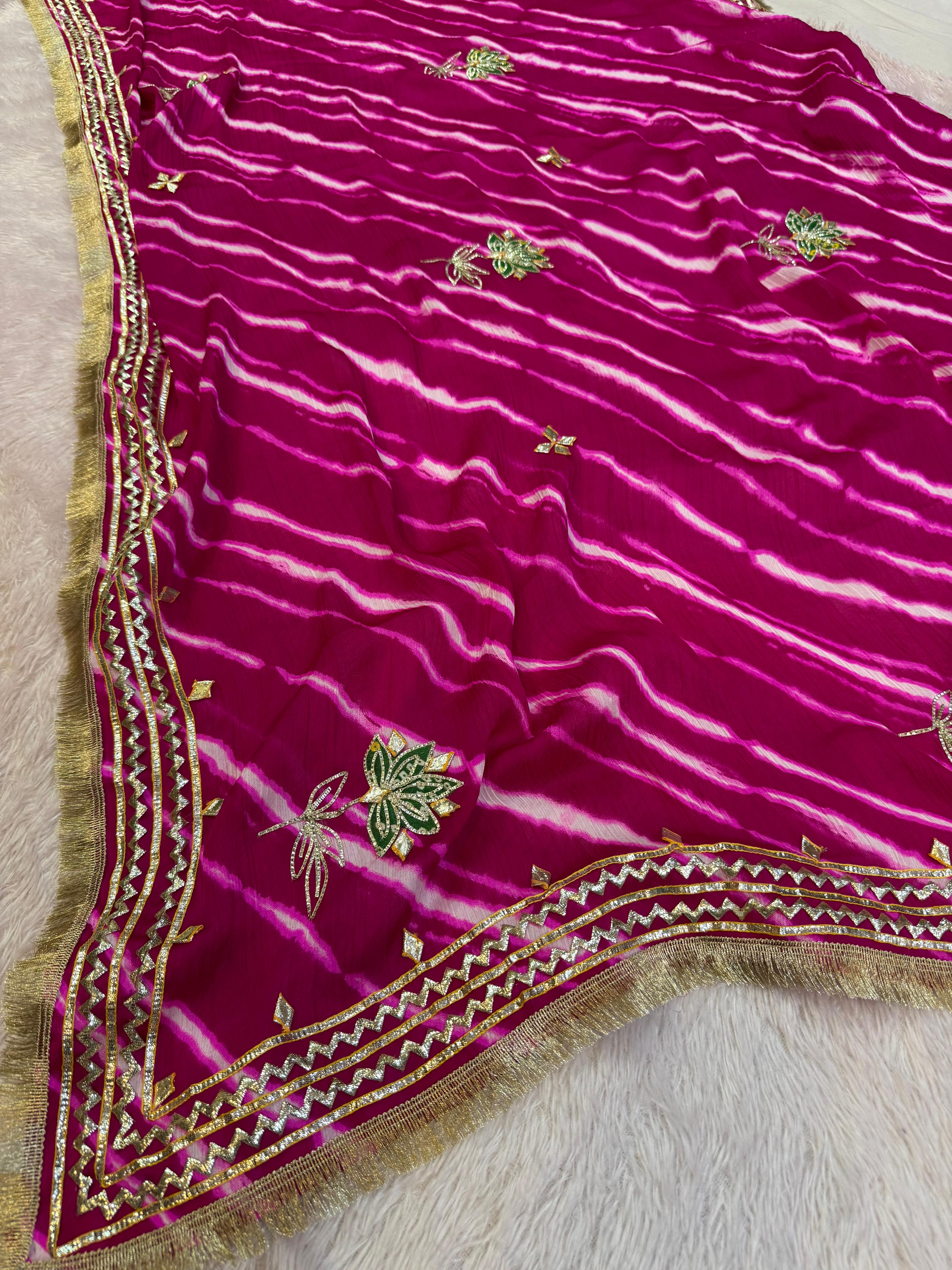 Beautiful Semi Chinon Saree With Gottapatti Work