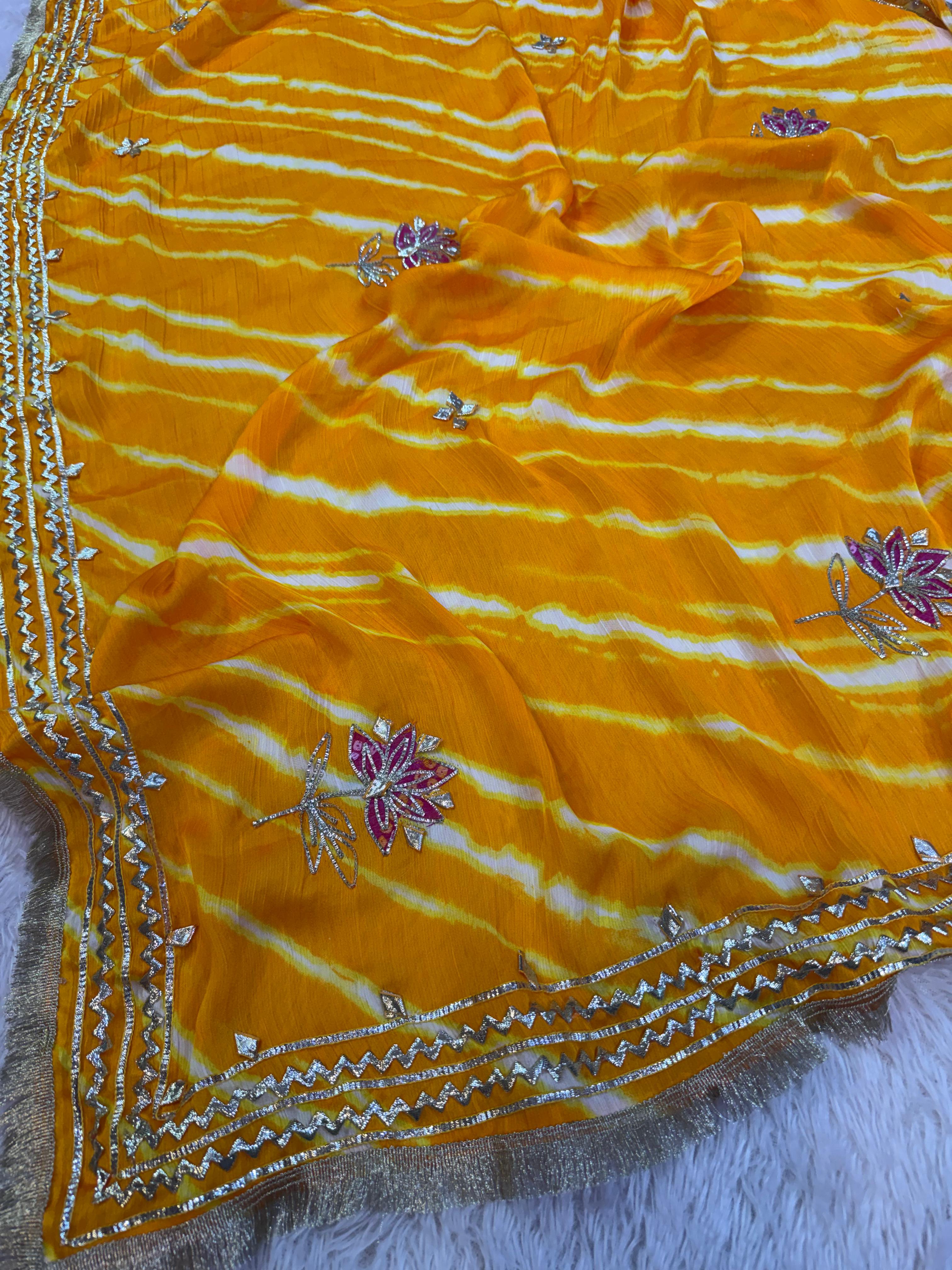 Beautiful Semi Chinon Saree With Gottapatti Work