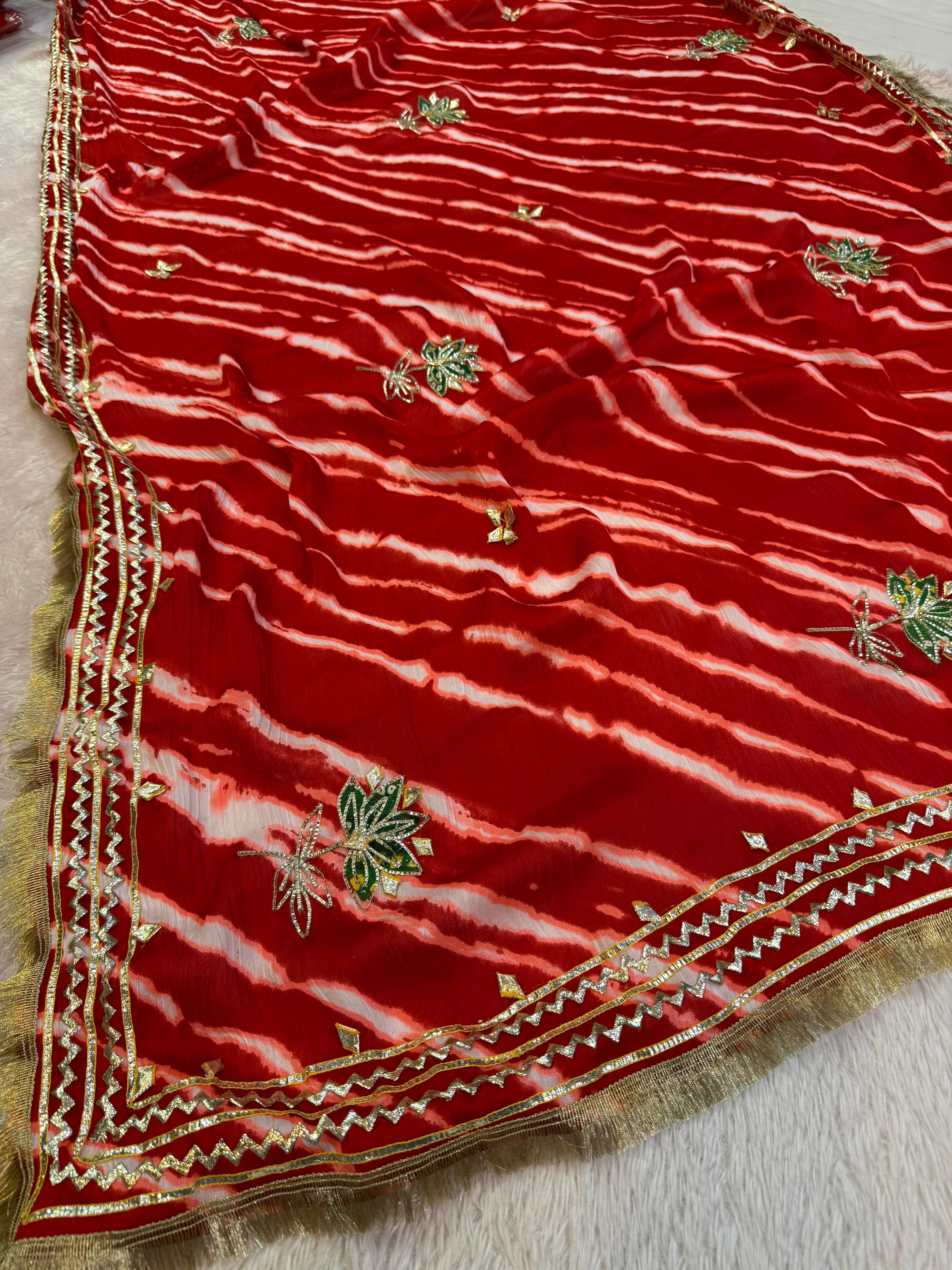 Beautiful Semi Chinon Saree With Gottapatti Work