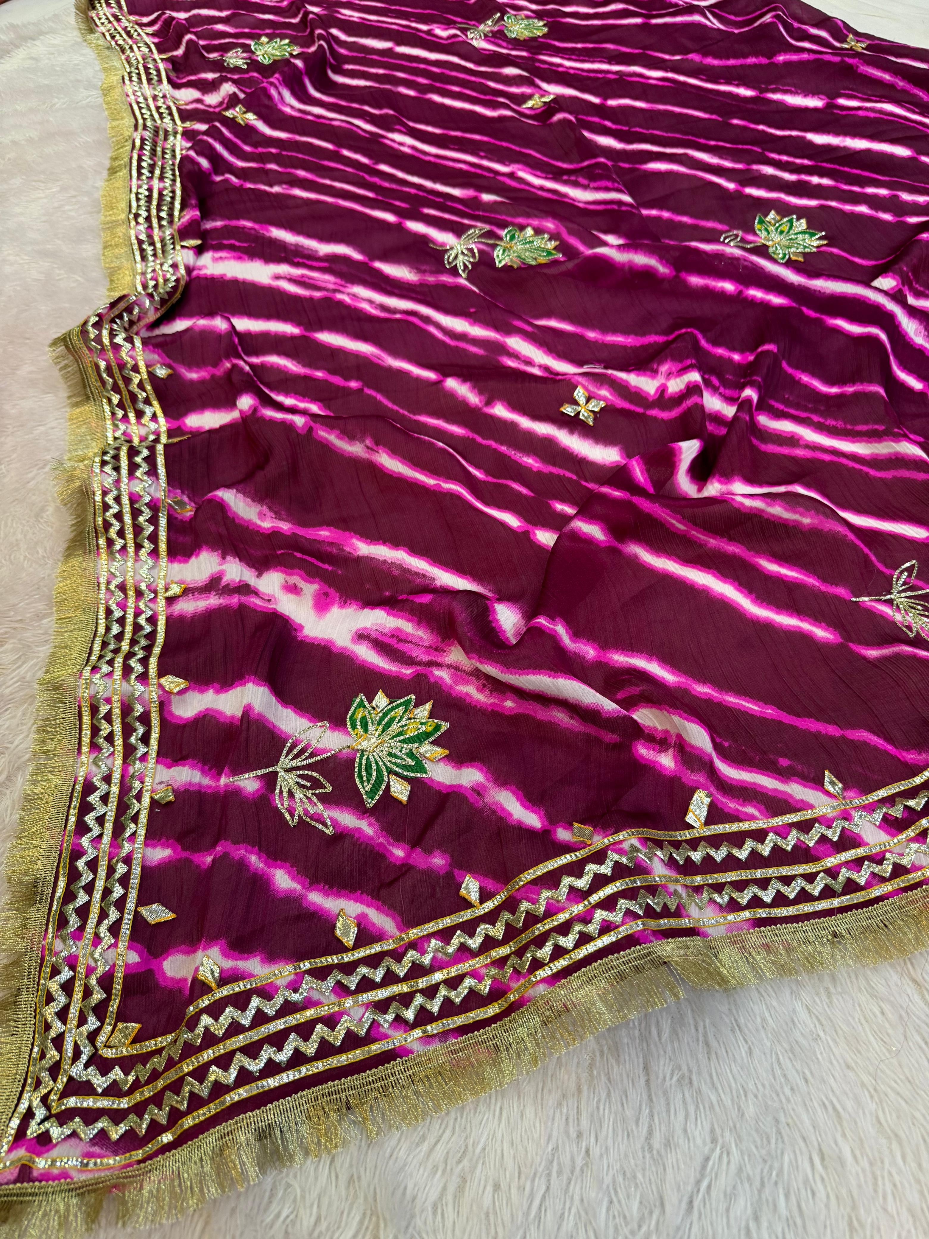 Beautiful Semi Chinon Saree With Gottapatti Work