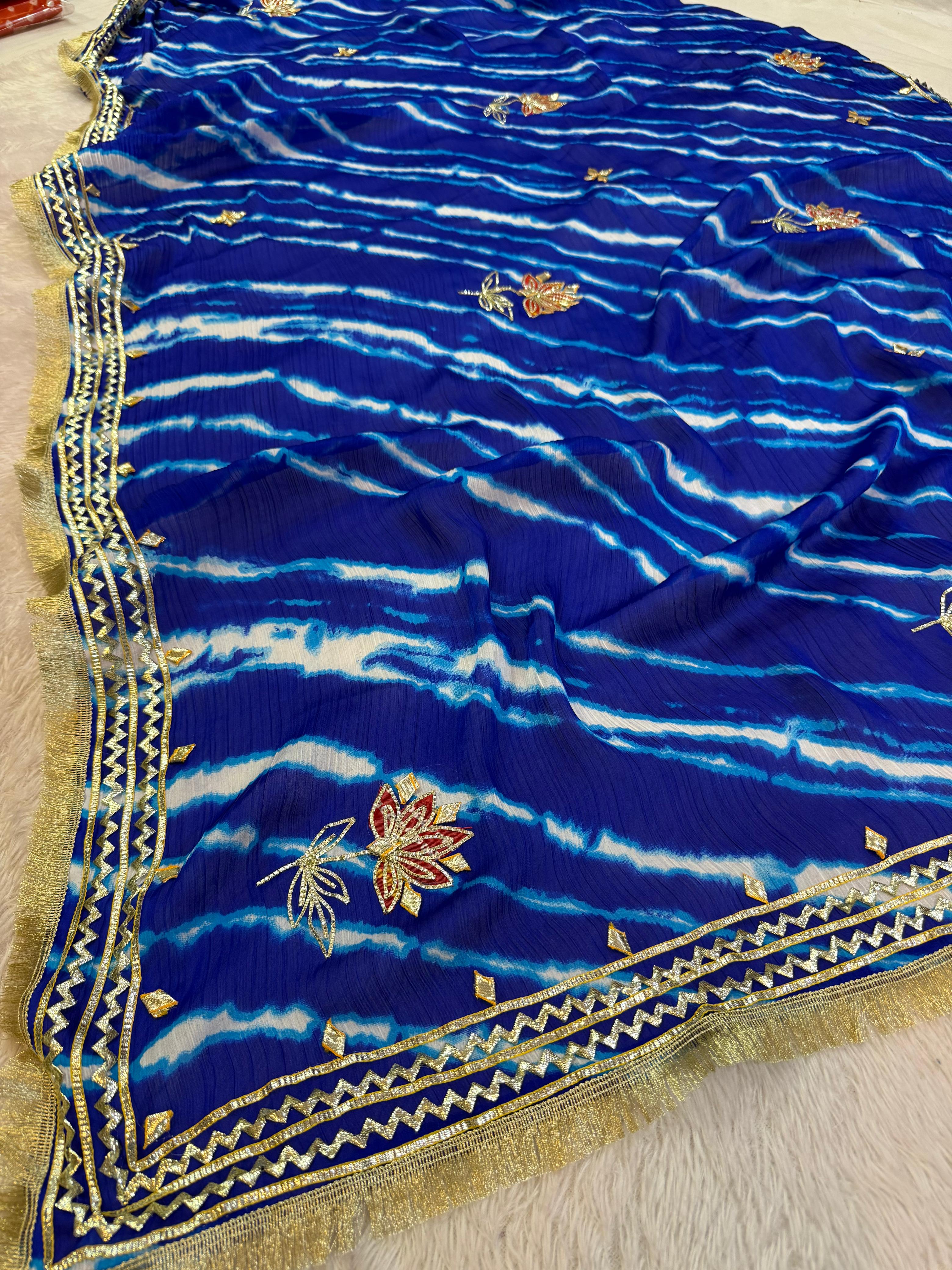 Beautiful Semi Chinon Saree With Gottapatti Work