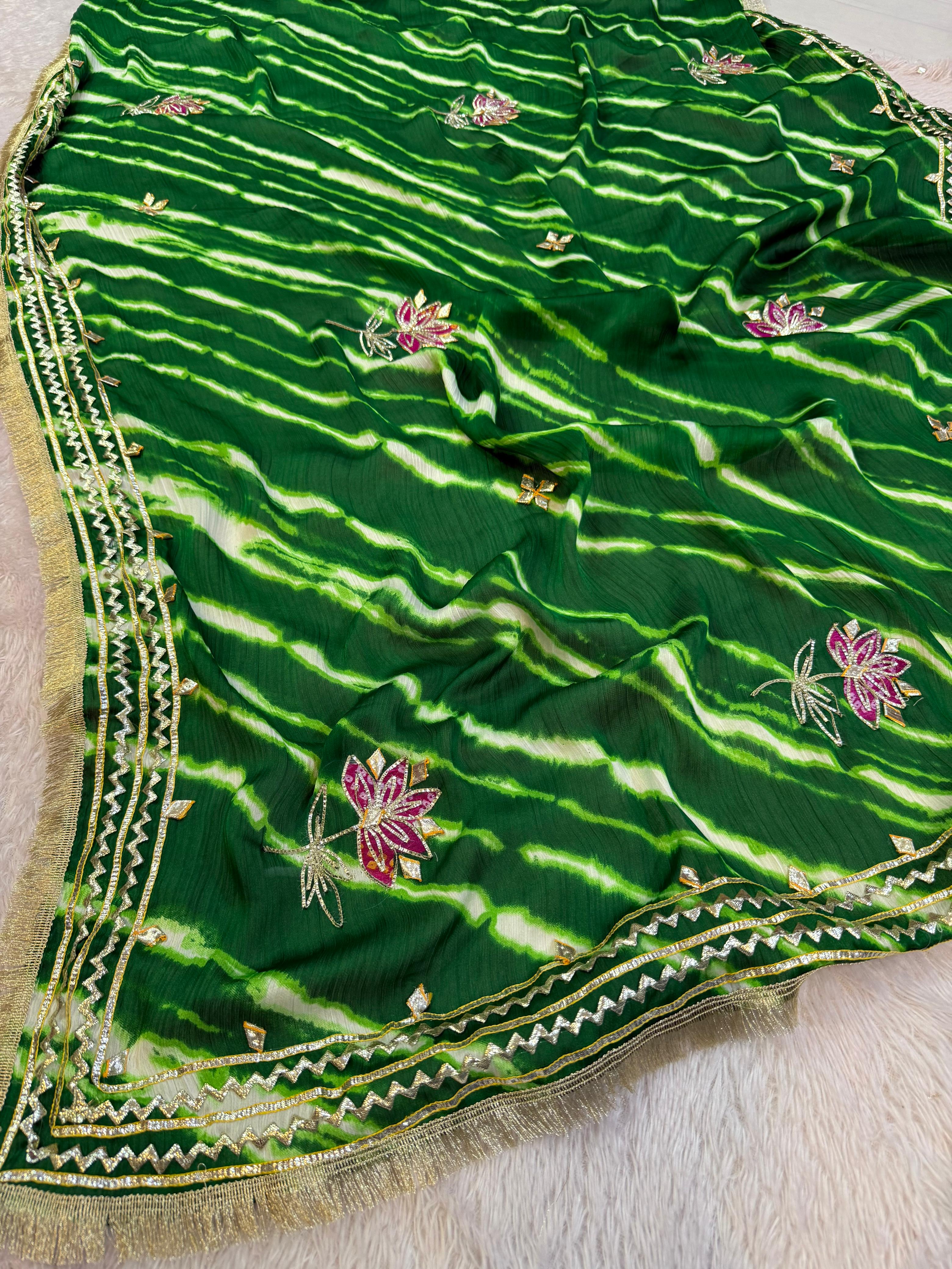 Beautiful Semi Chinon Saree With Gottapatti Work