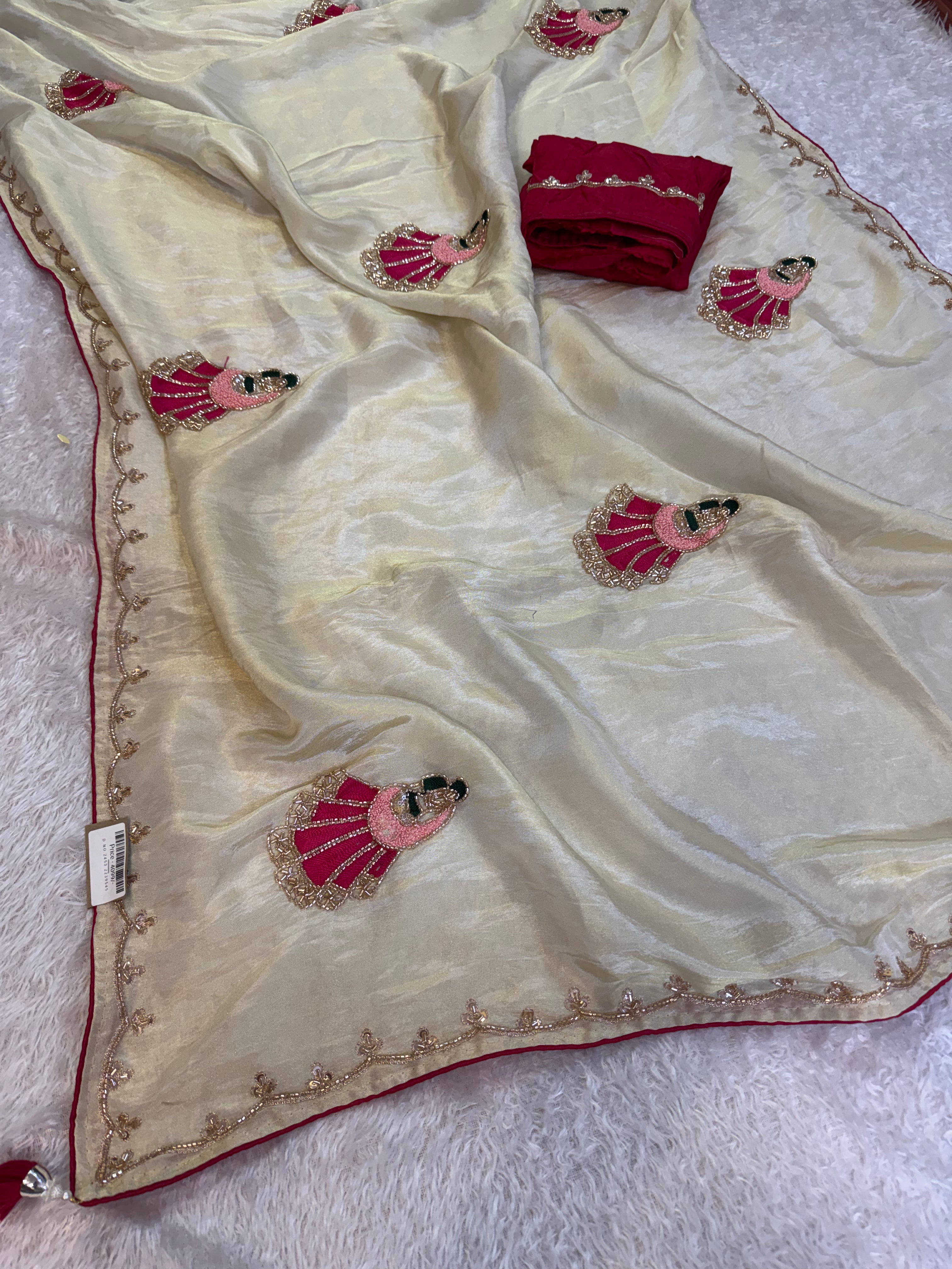 Beautiful Tissue Saree With Designer Handwork