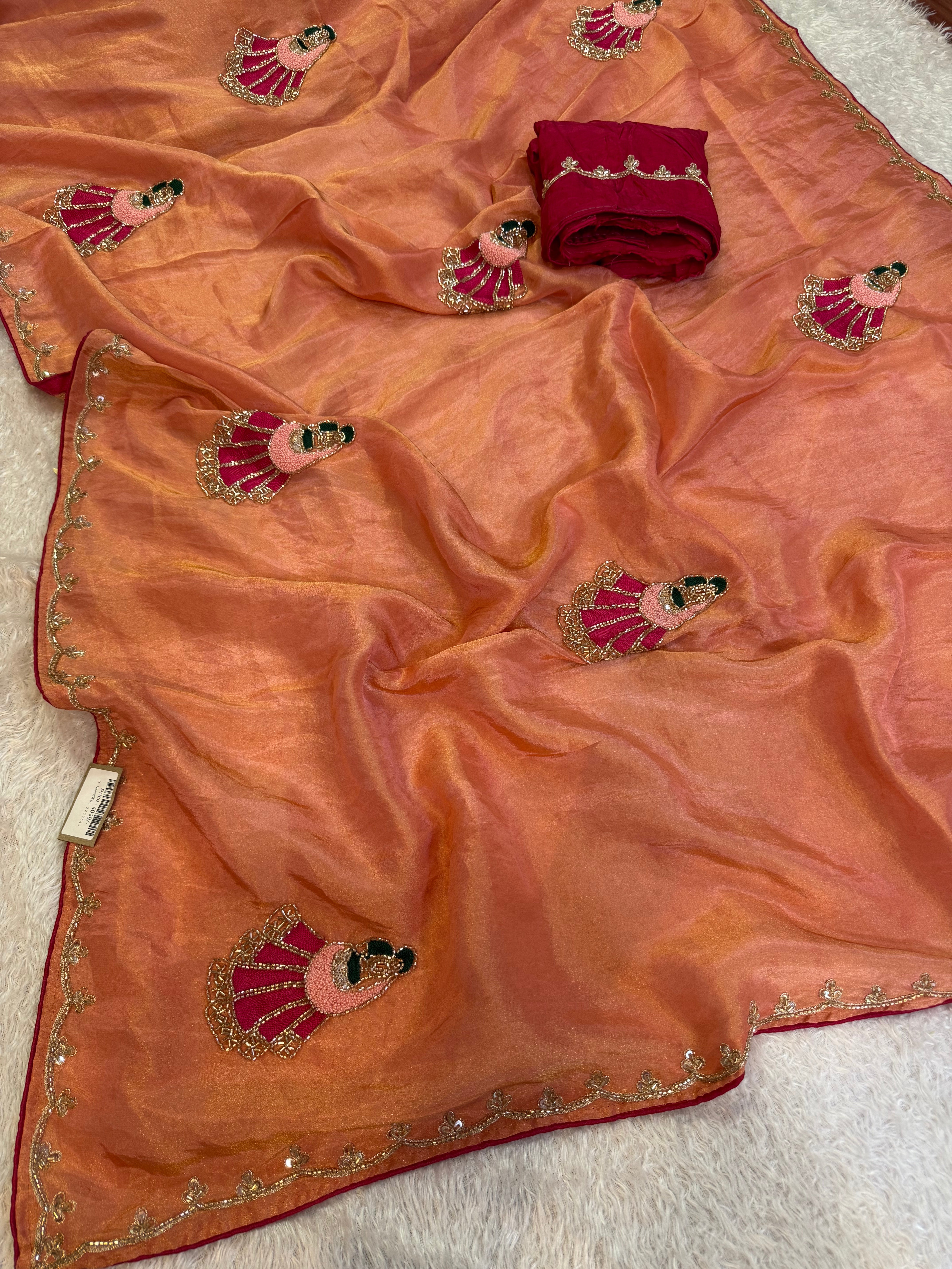 Beautiful Tissue Saree With Designer Handwork