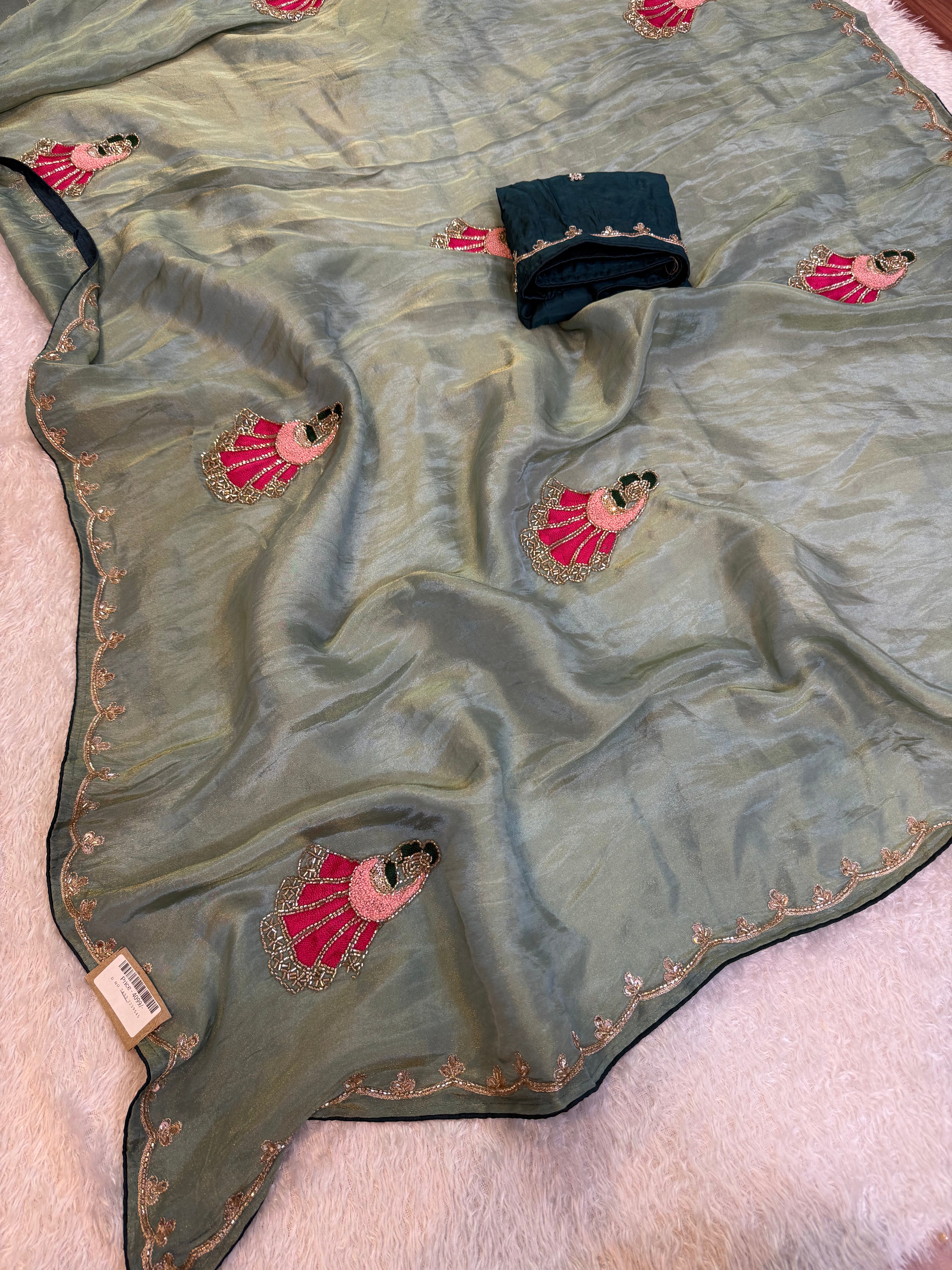 Beautiful Tissue Saree With Designer Handwork
