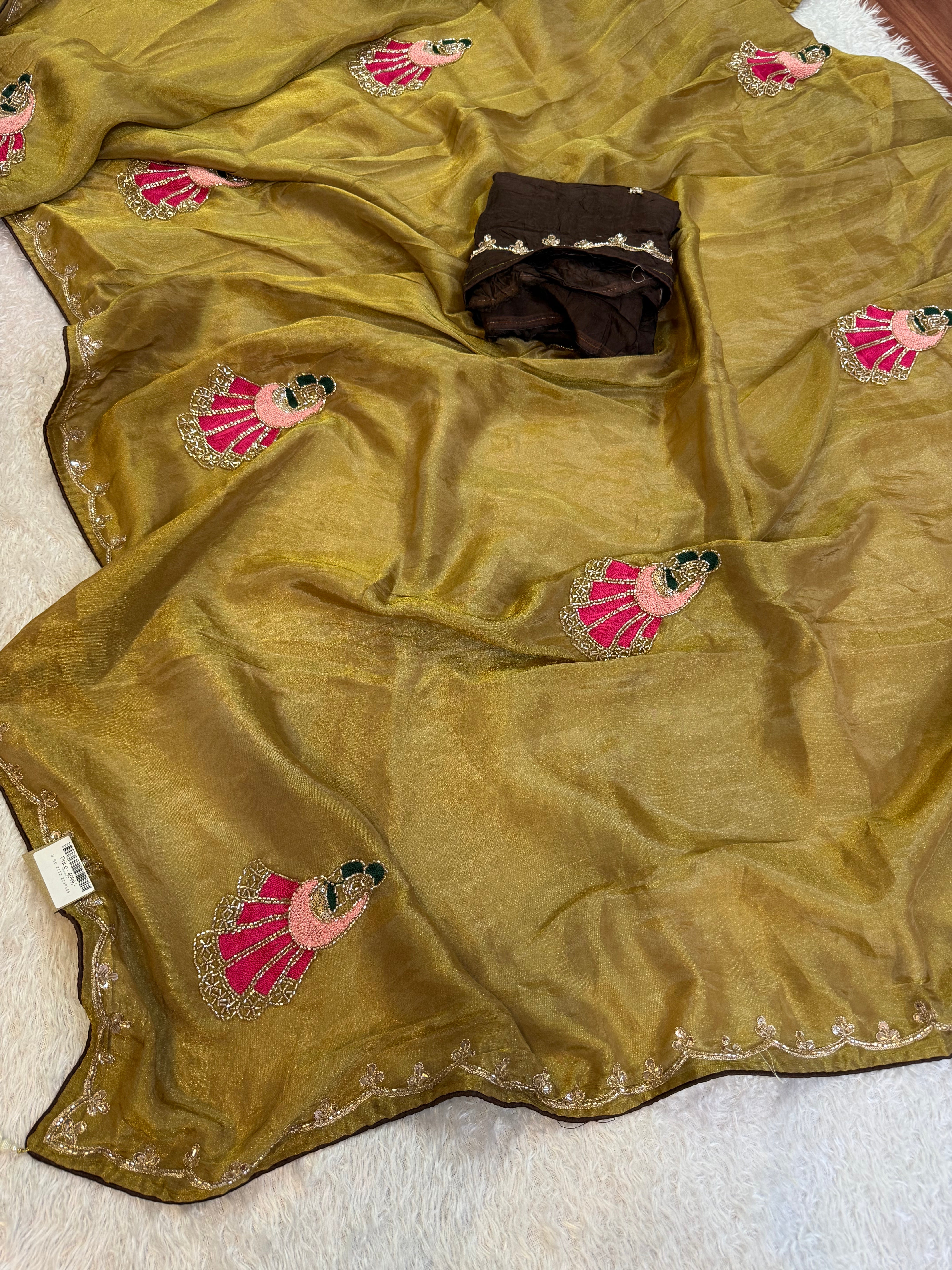Beautiful Tissue Saree With Designer Handwork