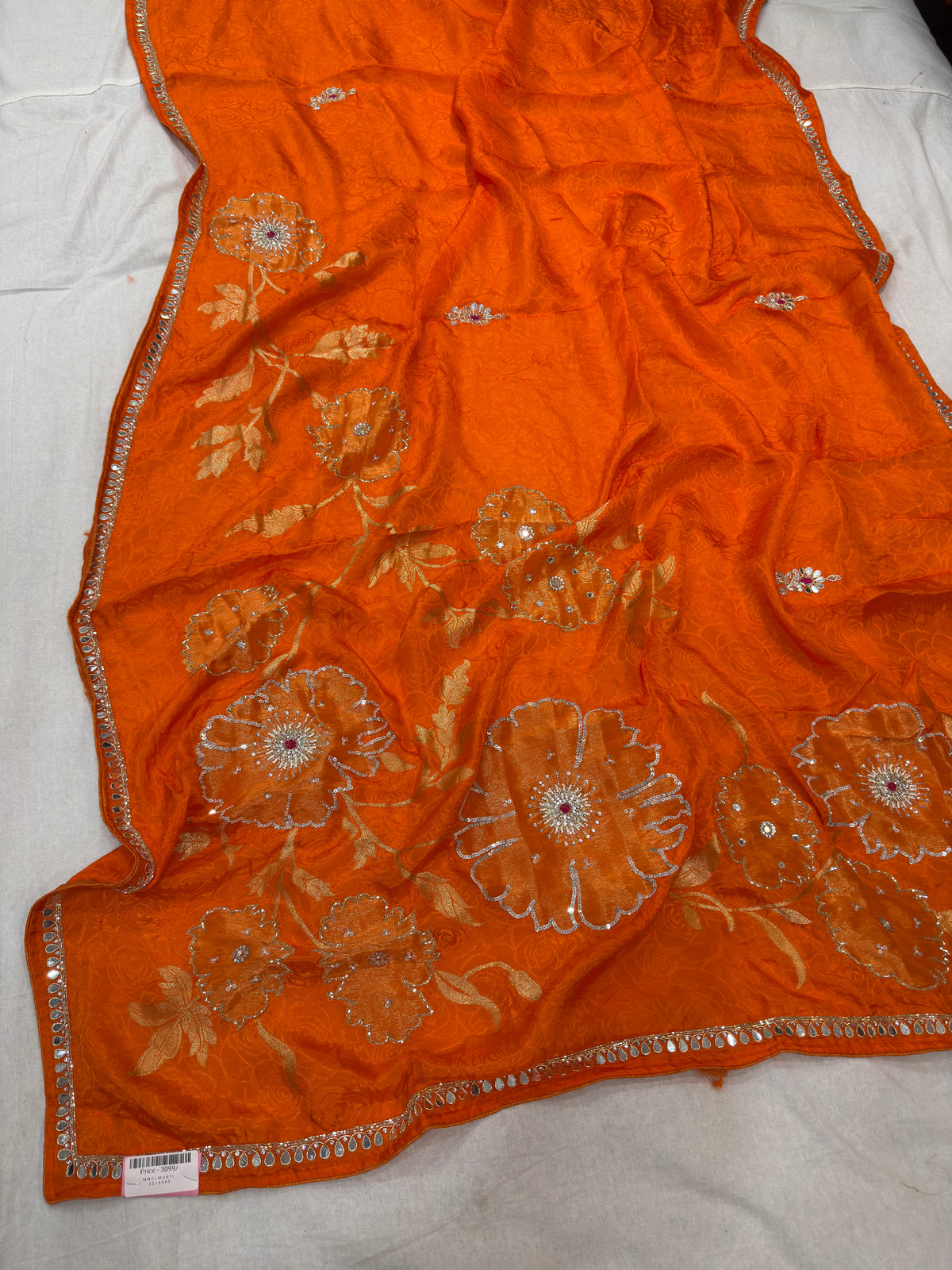 Pure H O Silk Saree Orange Saree with Beautiful Handwork
