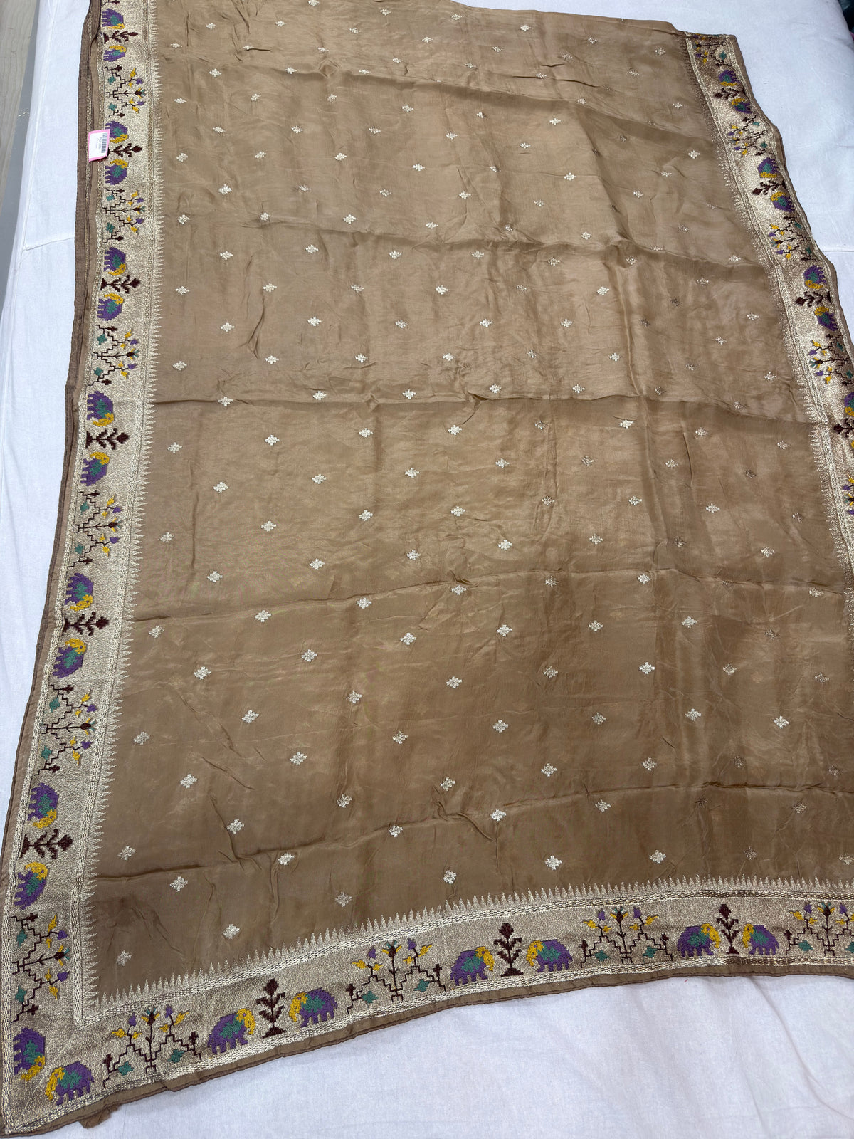 Beautiful H.O Silk Saree with Jari Work (Three Different Borders)