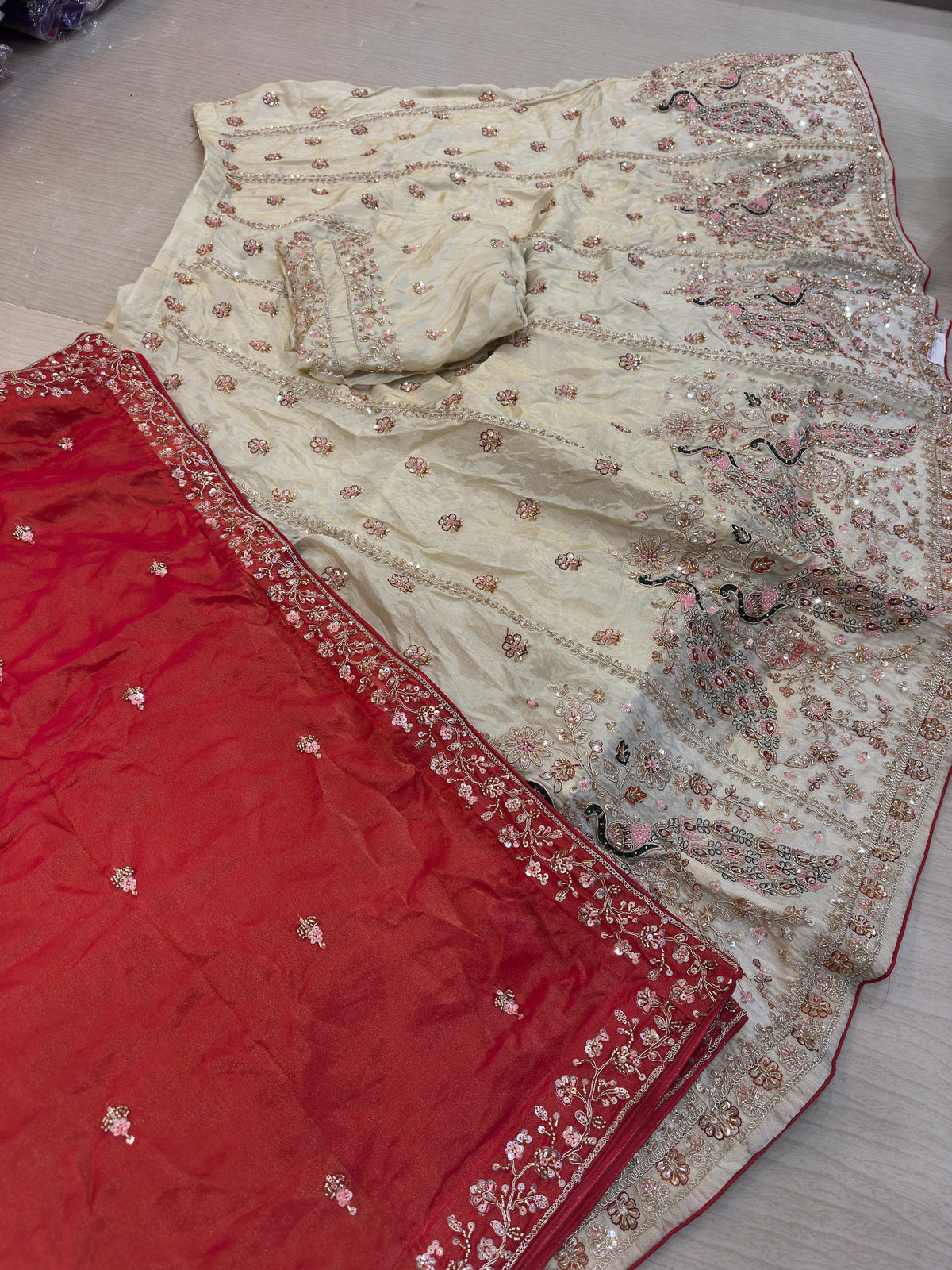 Beautiful Tissue Cosmos Fabric Lehenga With Handwork Dupatta
