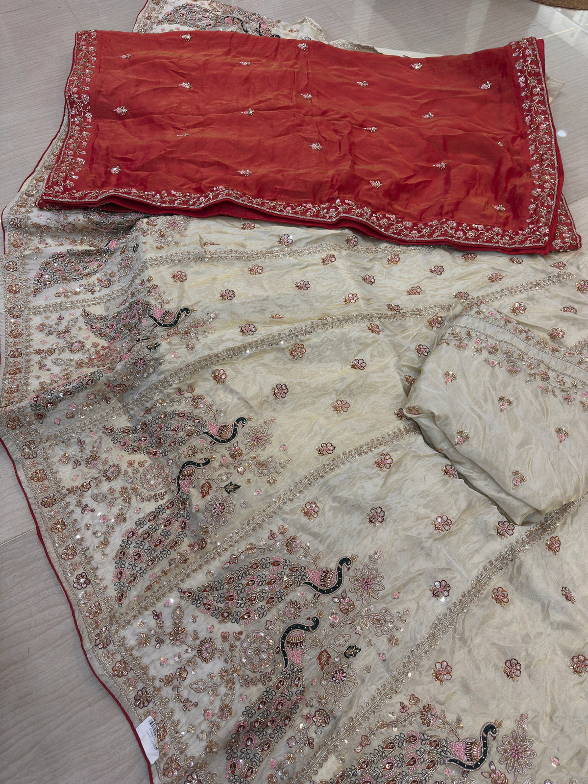 Beautiful Tissue Cosmos Fabric Lehenga With Handwork Dupatta