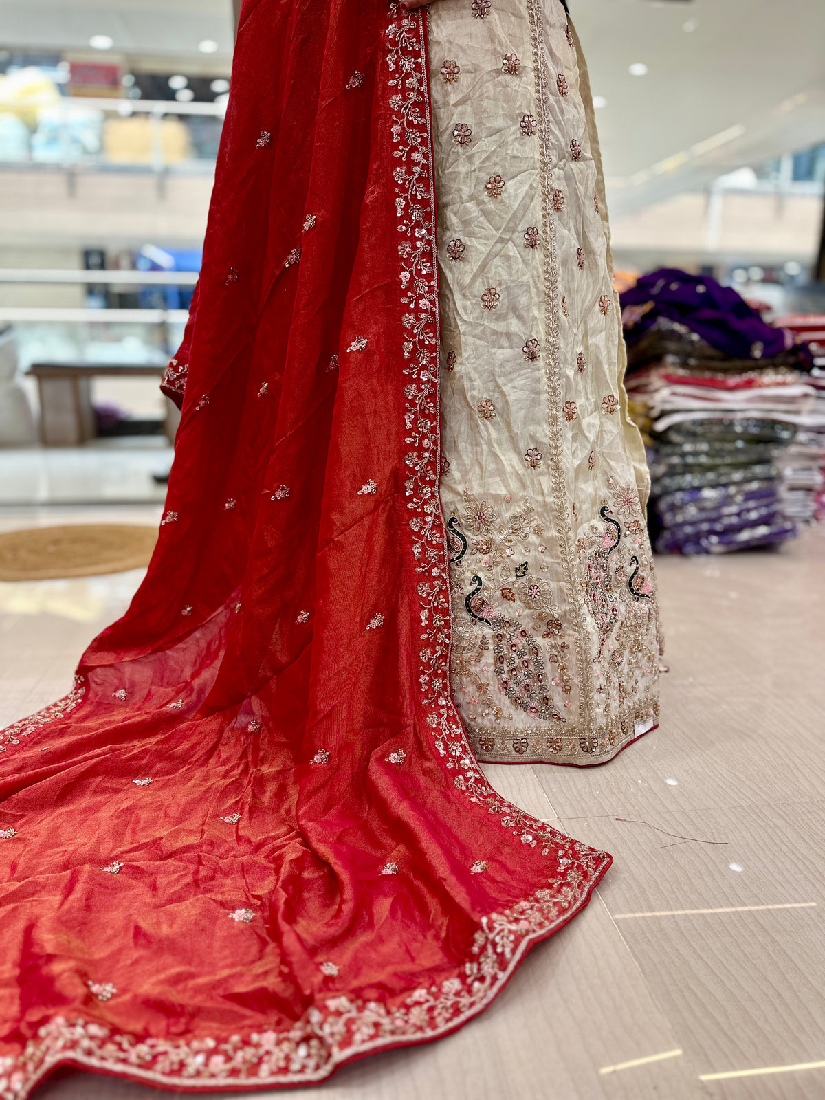 Beautiful Tissue Cosmos Fabric Lehenga With Handwork Dupatta