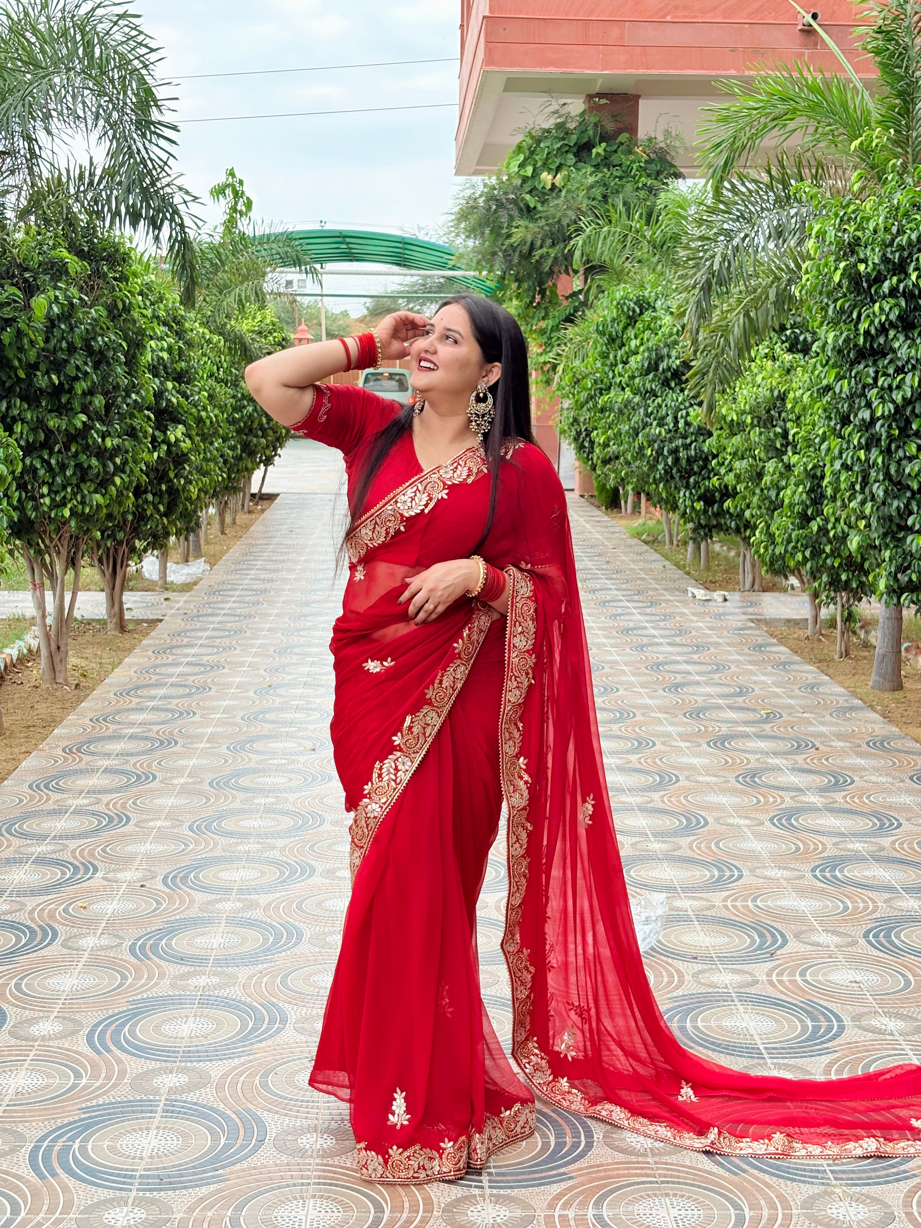 Beautiful Pure Chiffon Saree With Premium Handwork