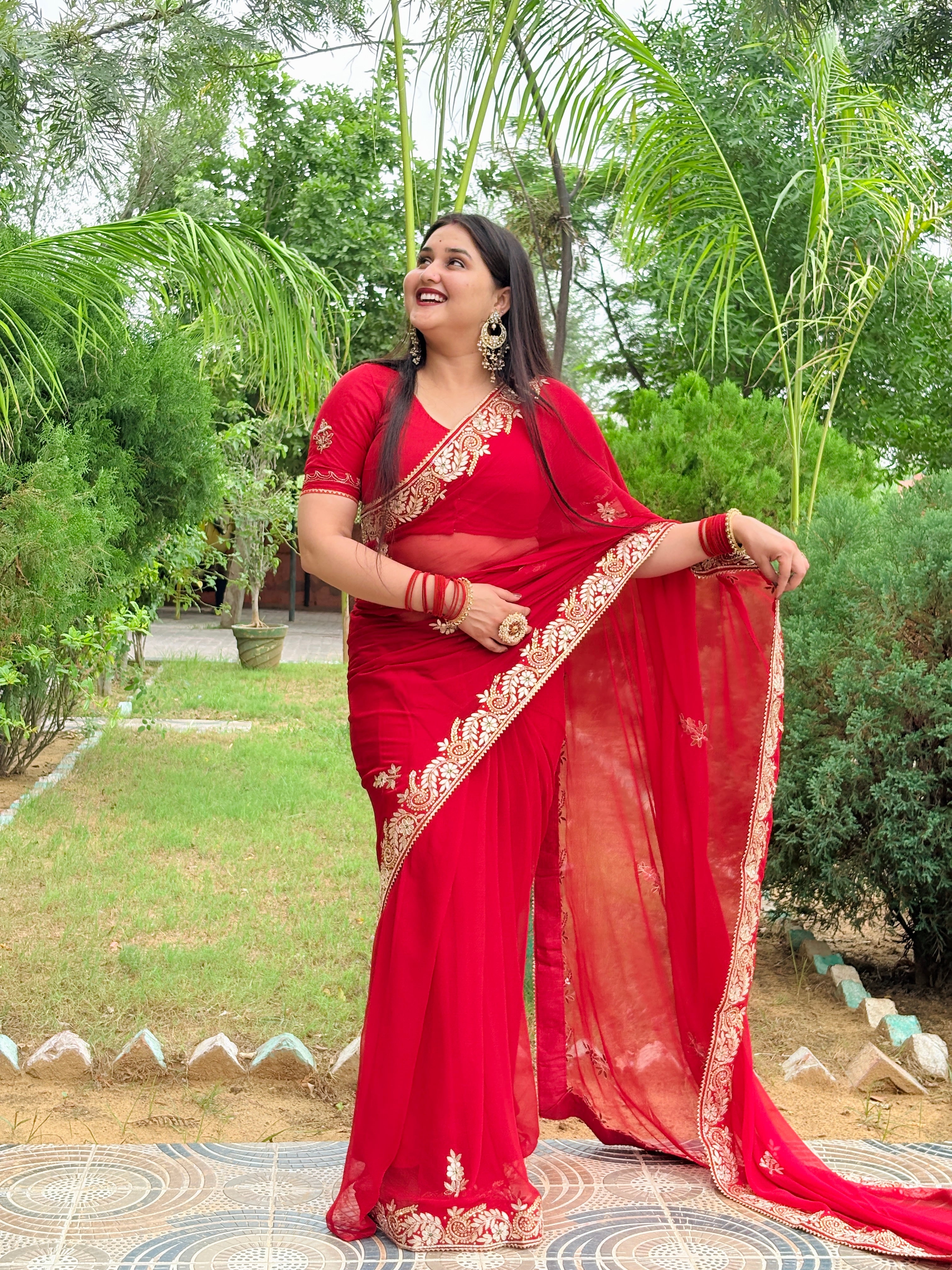 Beautiful Pure Chiffon Saree With Premium Handwork