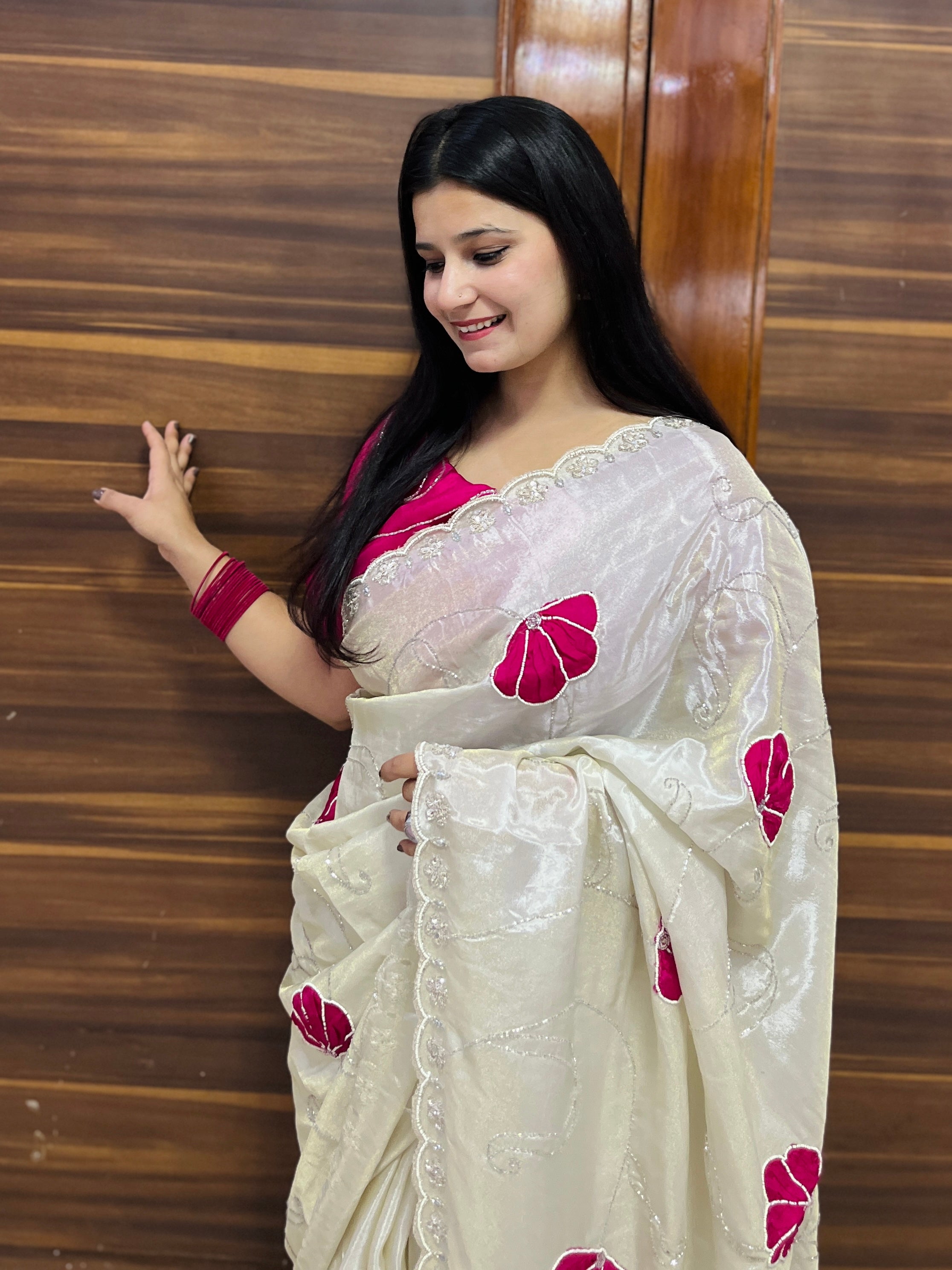 Designer Pure Tissue Cosmos Saree With Handwork