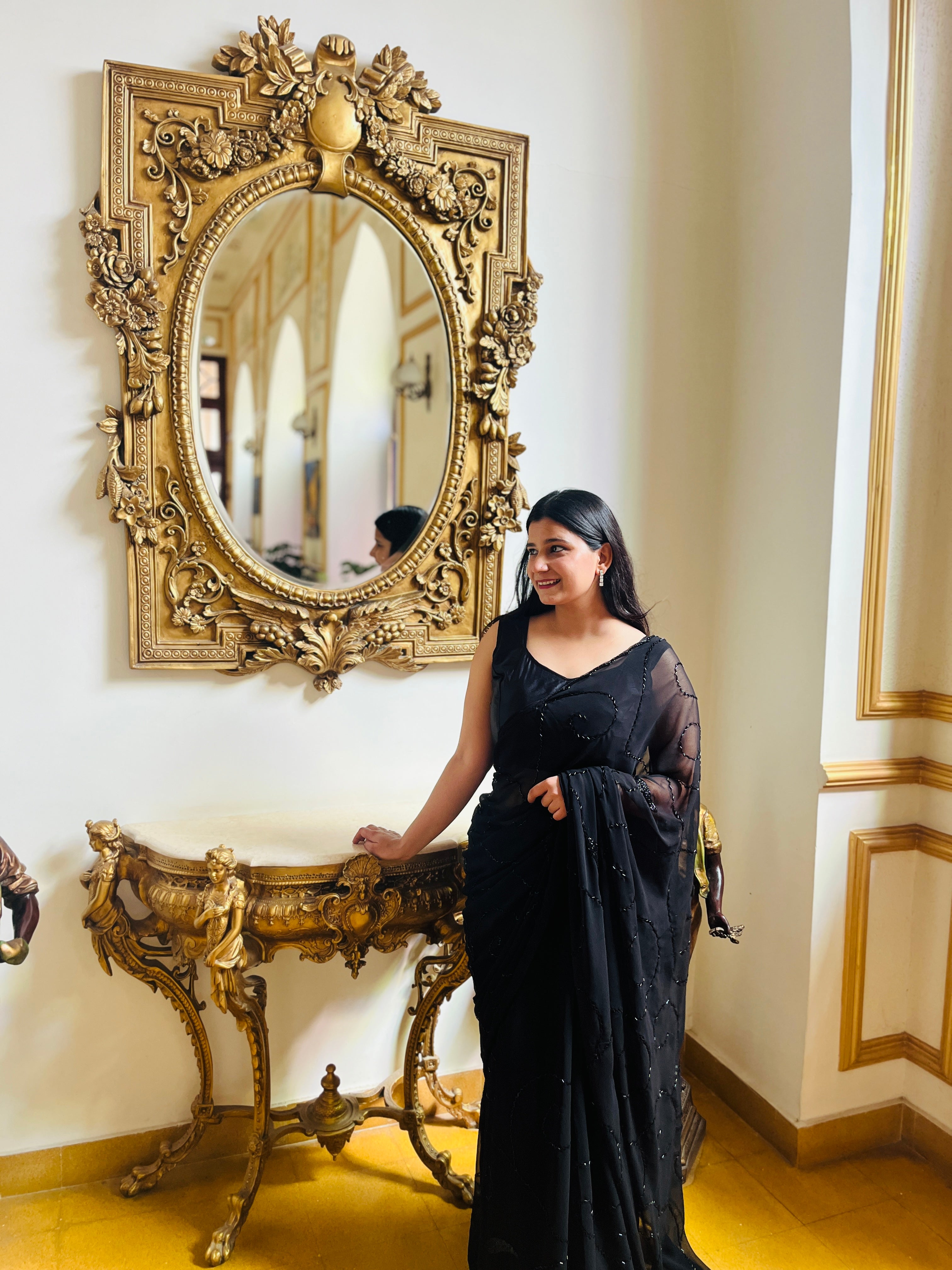 Fancy Black Saree With Handwork