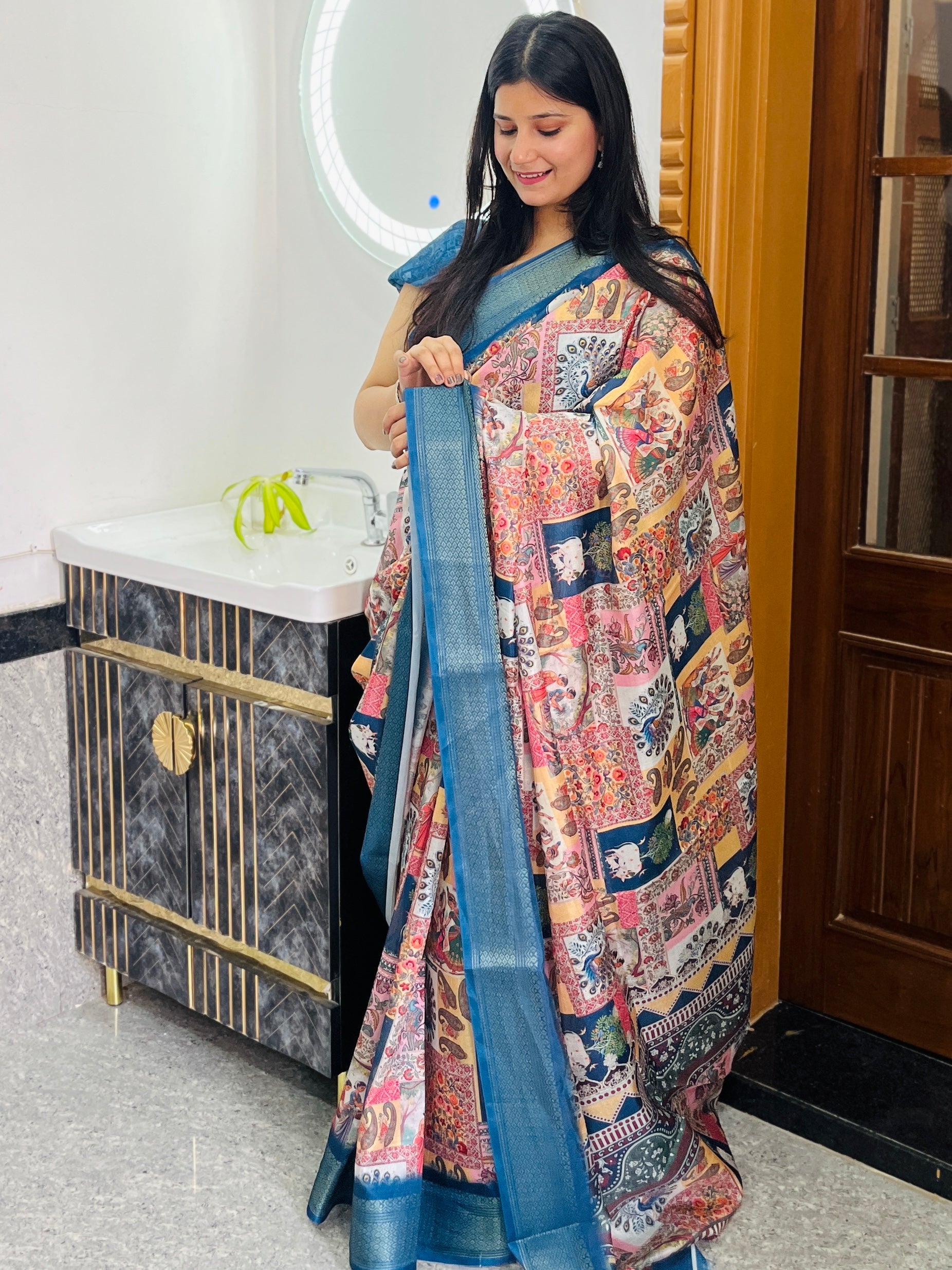 Latest Nylon Dolla Silk Saree With Digital Print