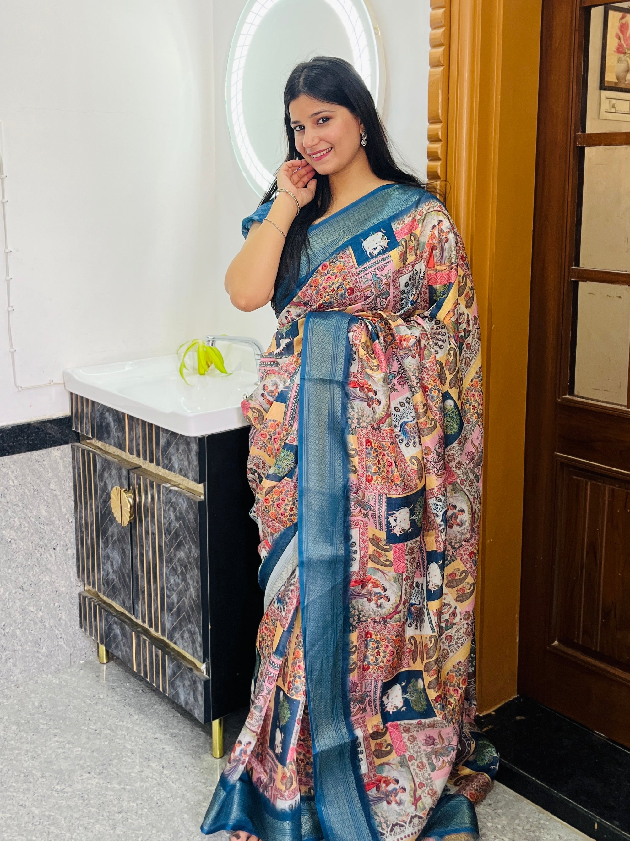 Latest Nylon Dolla Silk Saree With Digital Print