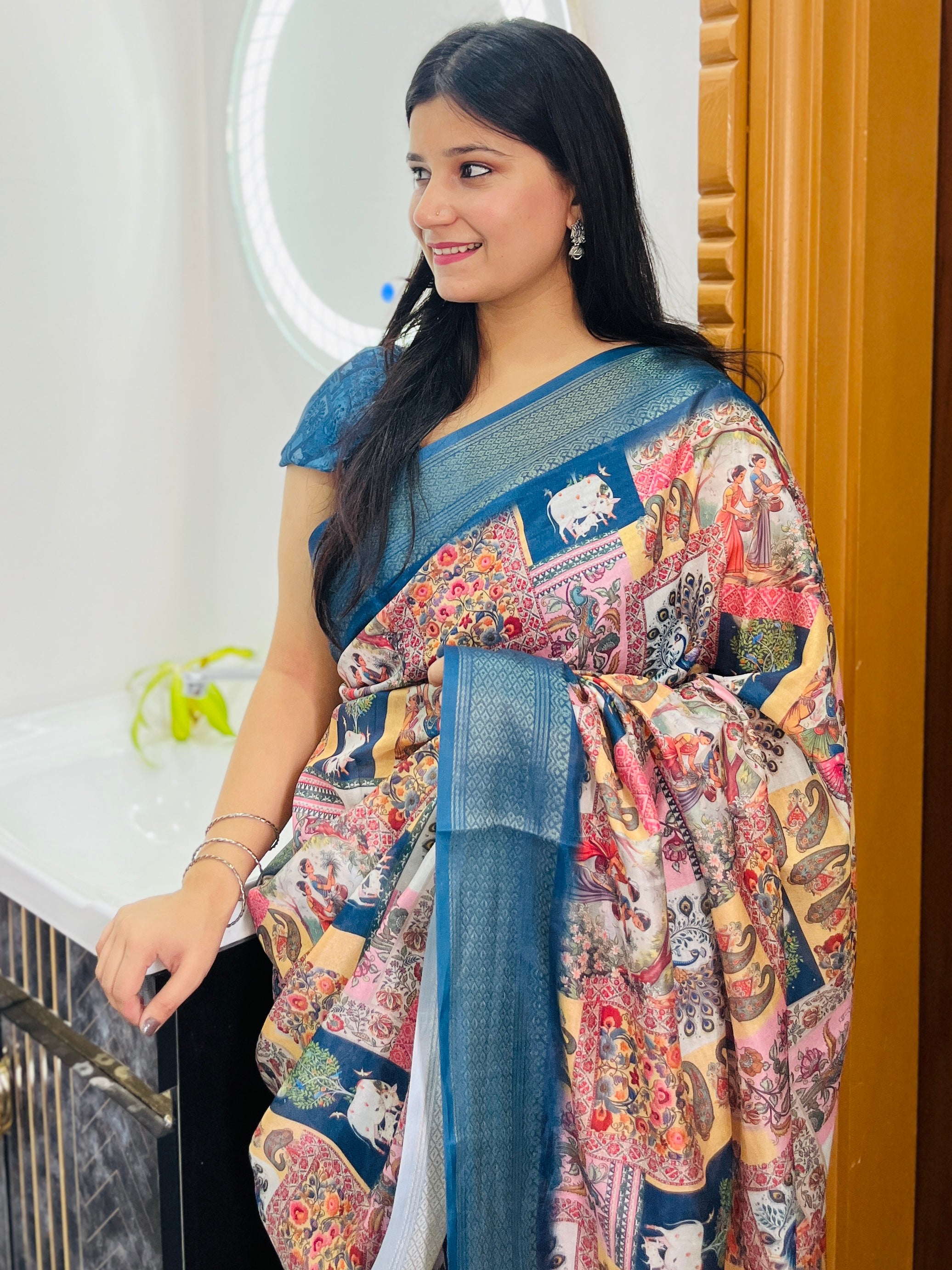 Latest Nylon Dolla Silk Saree With Digital Print