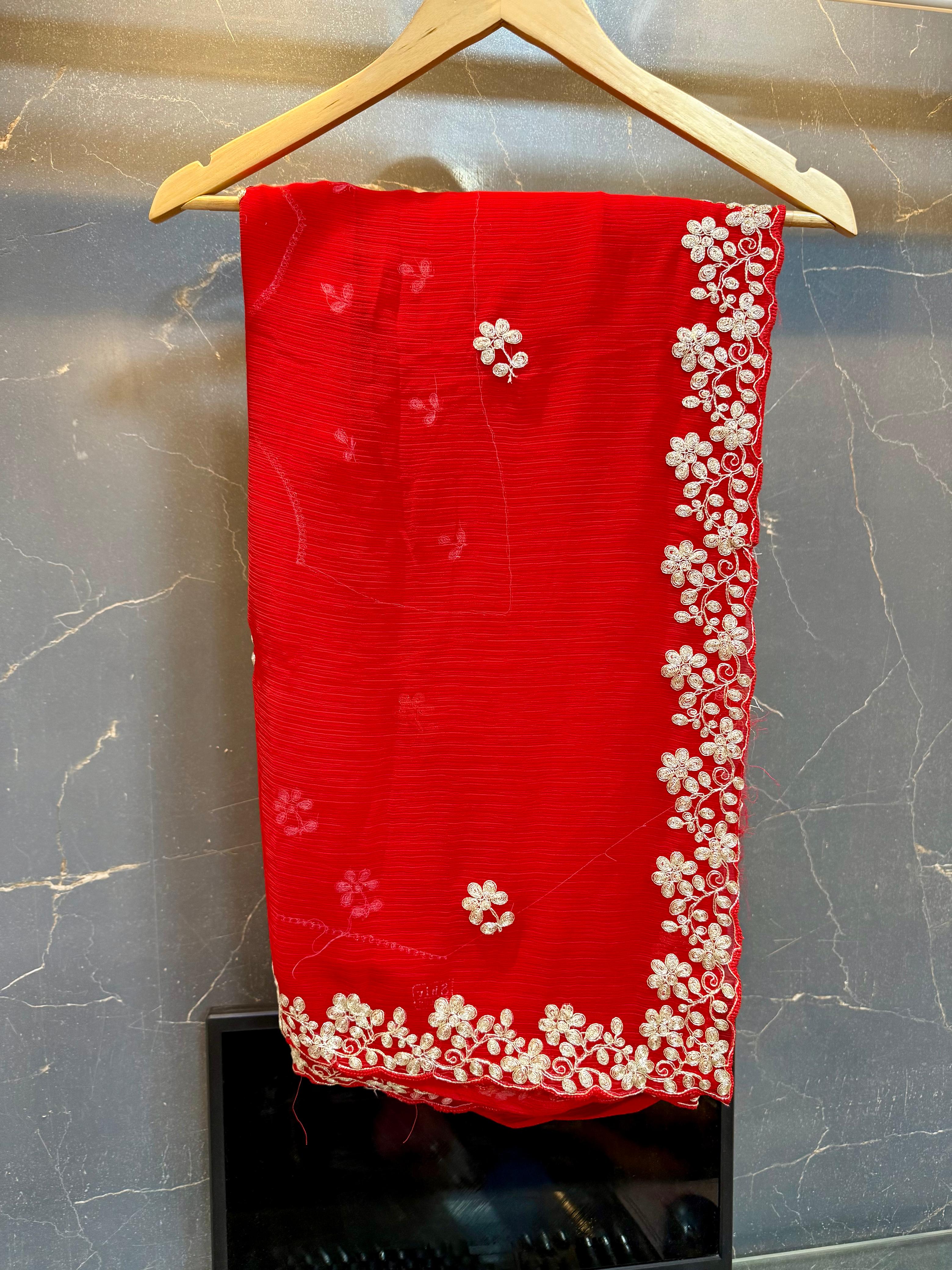 Traditional Semi Chiffon Pittan Work Saree