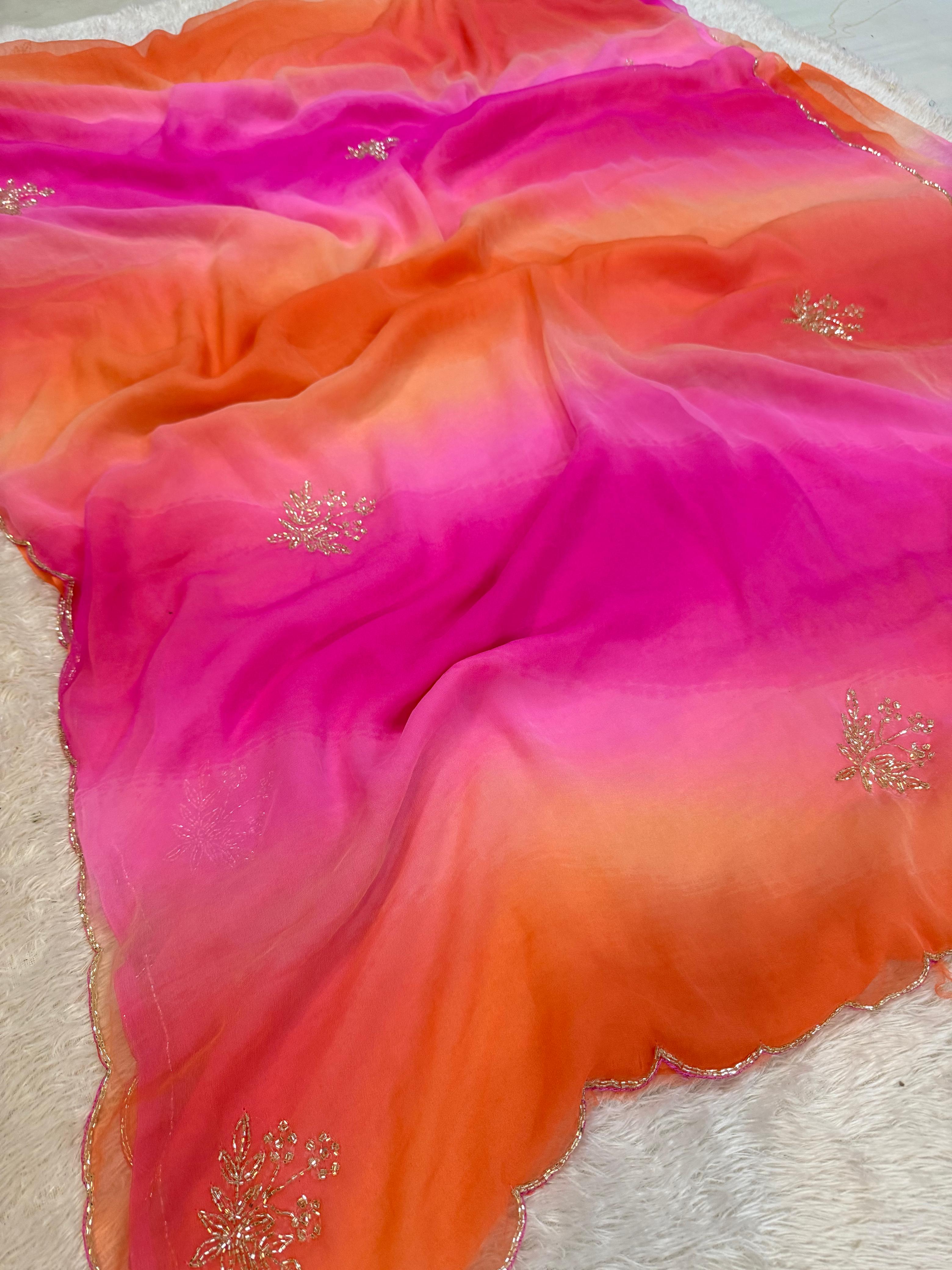 Beautiful Georgatte Weightless Febric Saree With Handwork