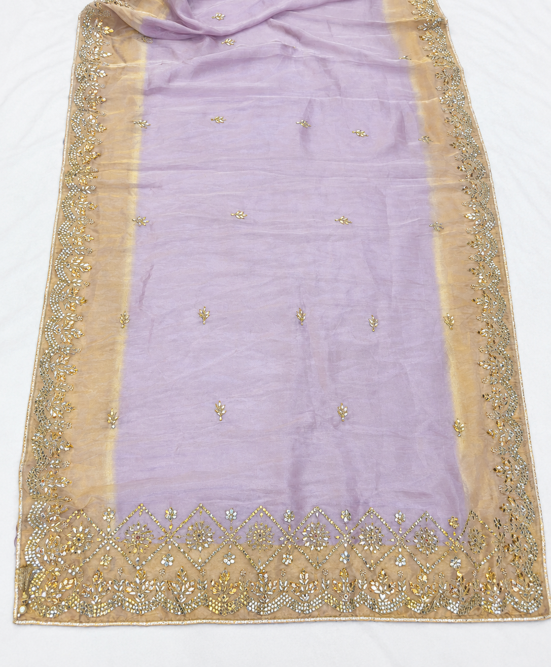 Beautiful Lavender Tissue Saree With Handwork