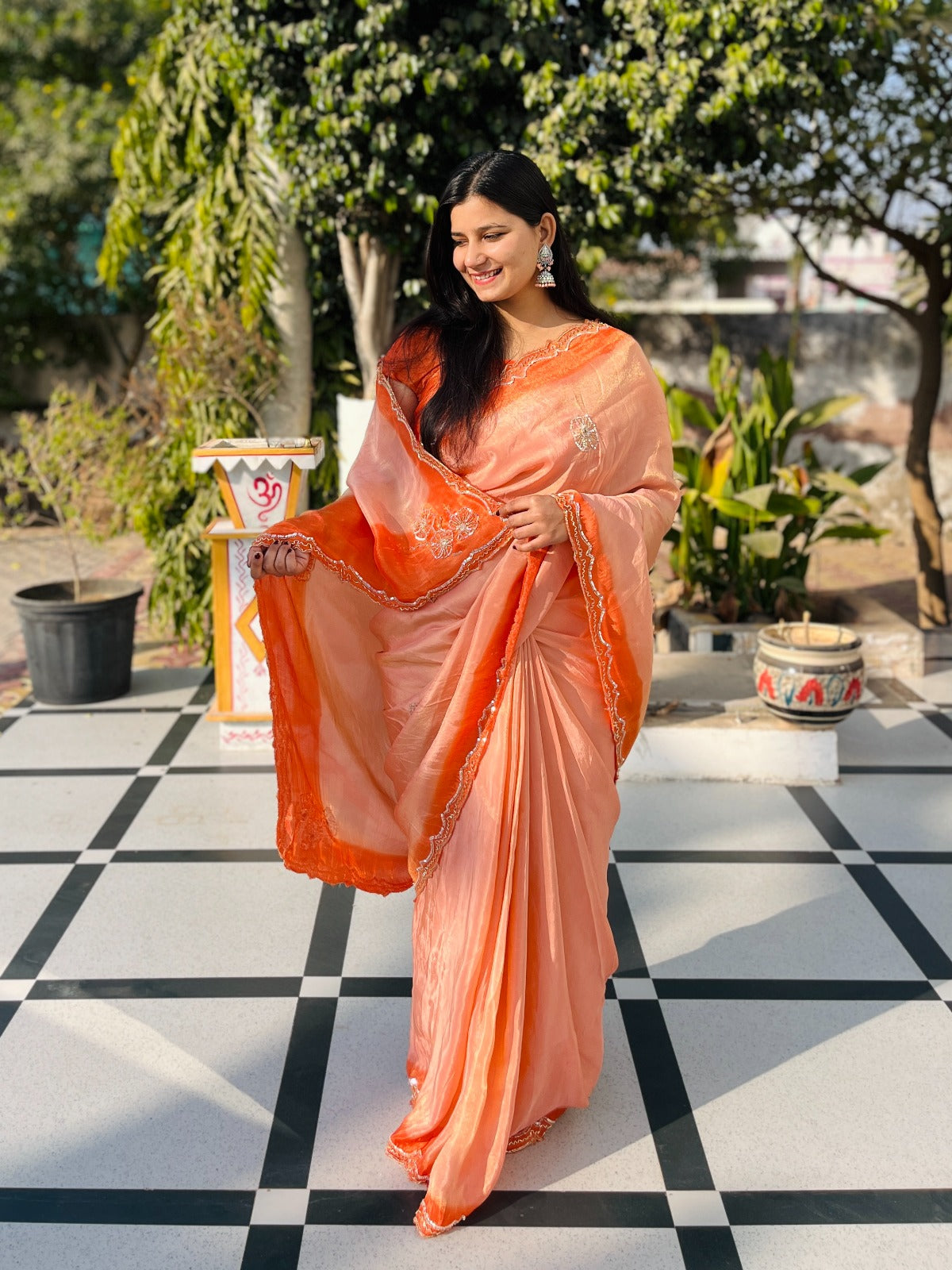Beautiful Cosmos Saree With Handwork