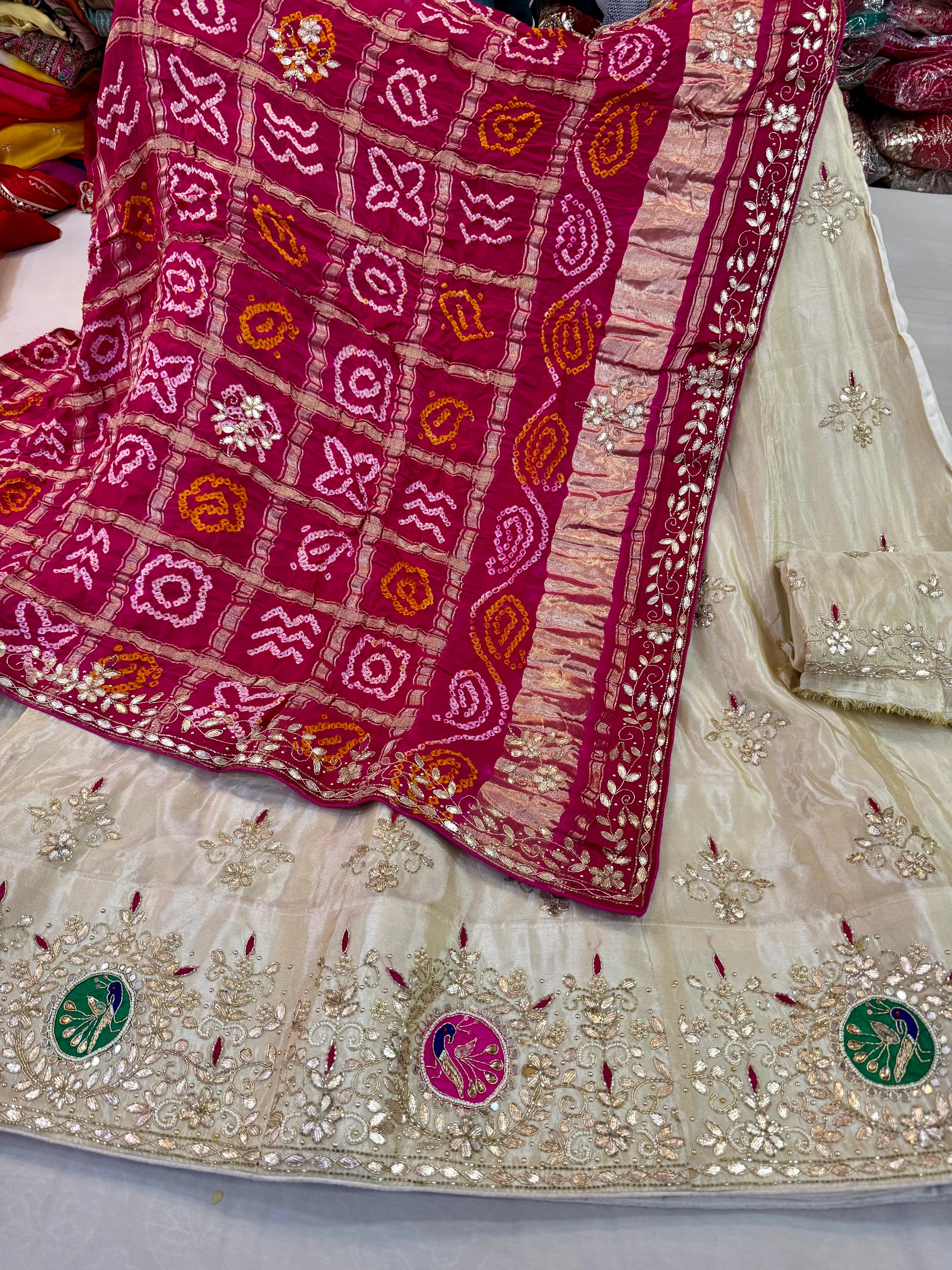 Designer Cosmos Febric Lehenga With Handwrok X Ghatchola Bandhani Dupaata
