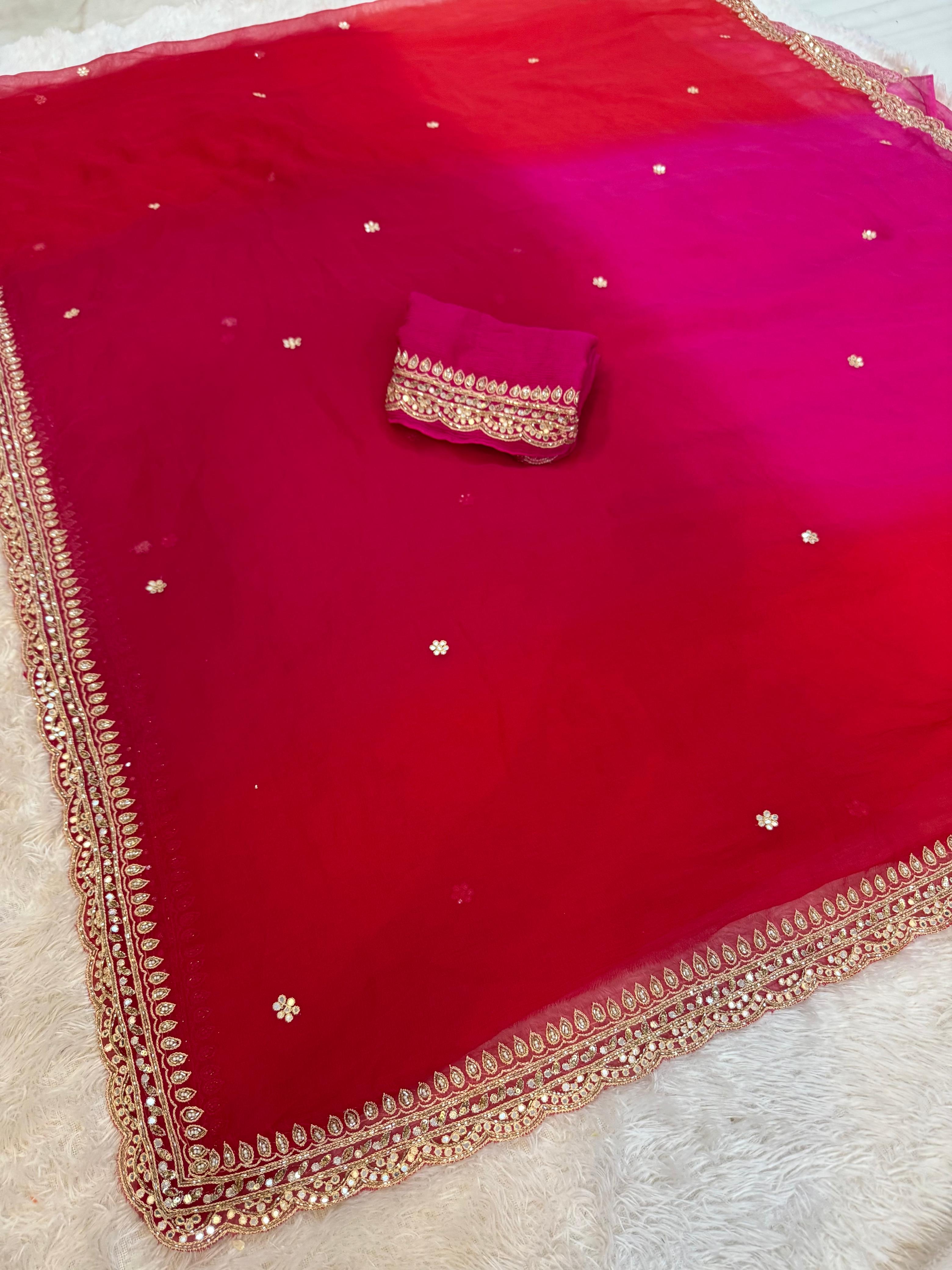 Designer Pure Chiffon Saree With Premium Handwork
